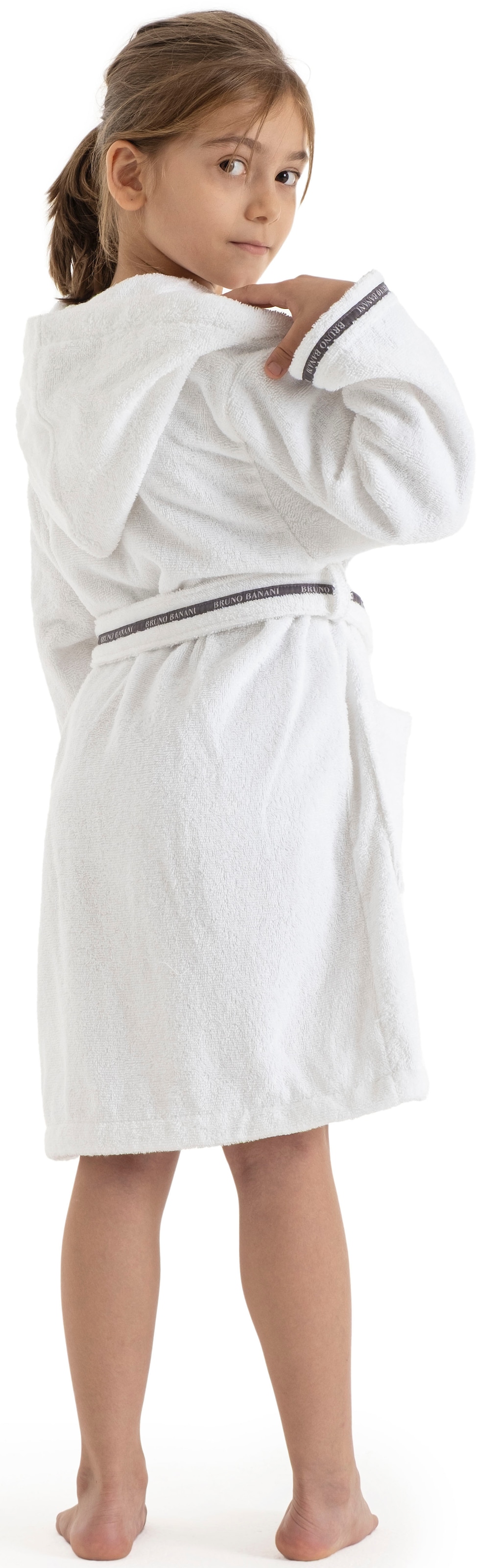 Bruno Banani Kinderbademantel »Danny, Ideal für Zuhause, Schwimmbad oder im Urlaub«, (1 St.), mit Logostreifen, aus 100% Baumwolle