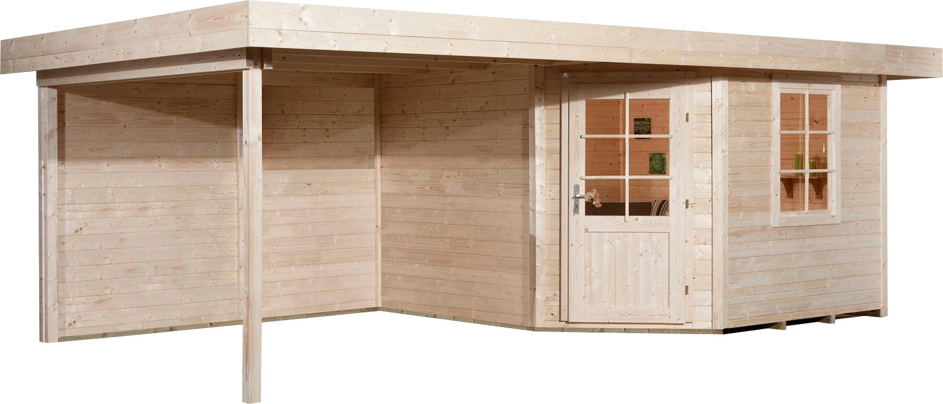 weka Gartenhaus »Designhaus 213 Plus«, (Set), mit Anbaudach und Rückwand