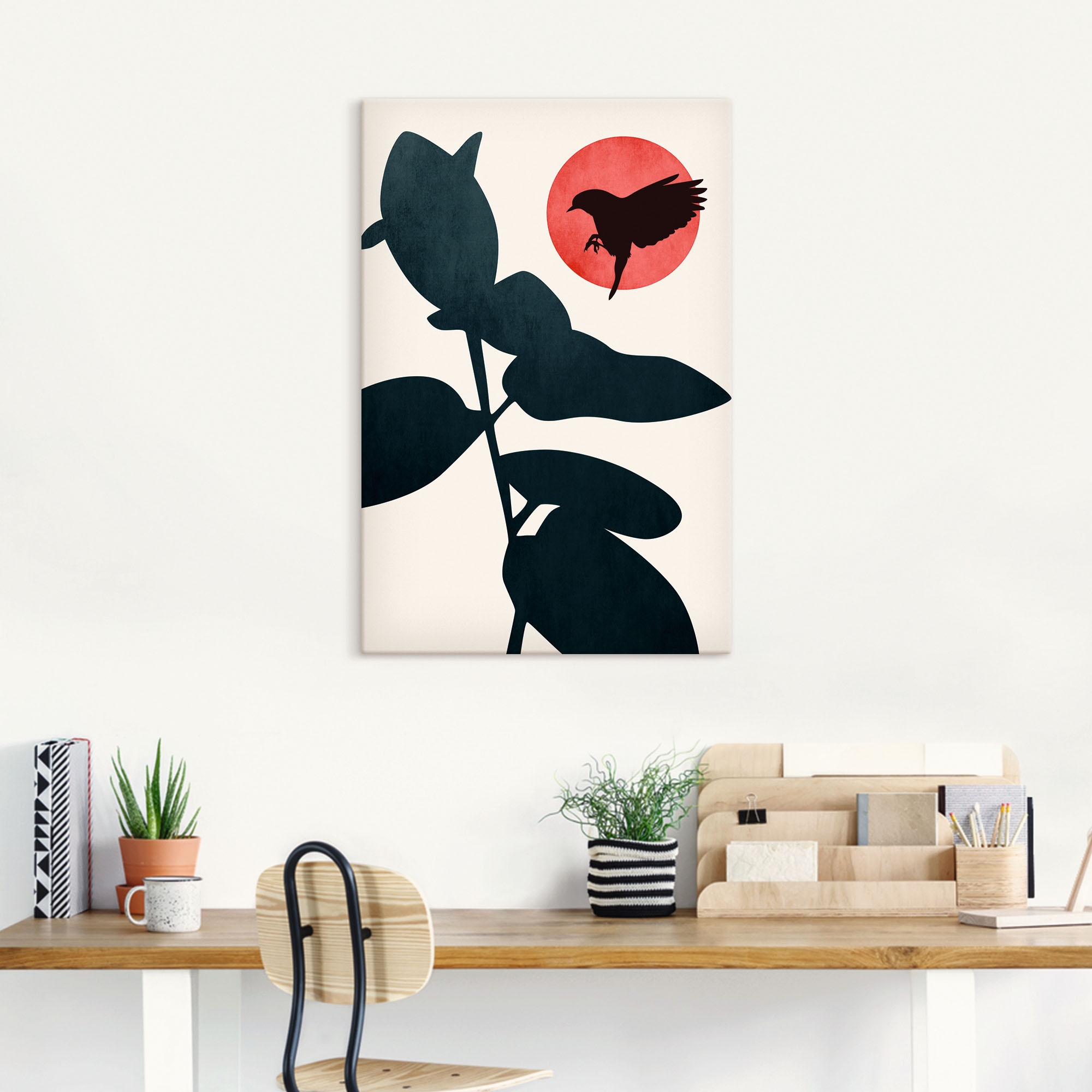 Artland Leinwandbild »Japanischer Vogel«, Blätterbilder, (1 St.), auf Keilrahmen gespannt
