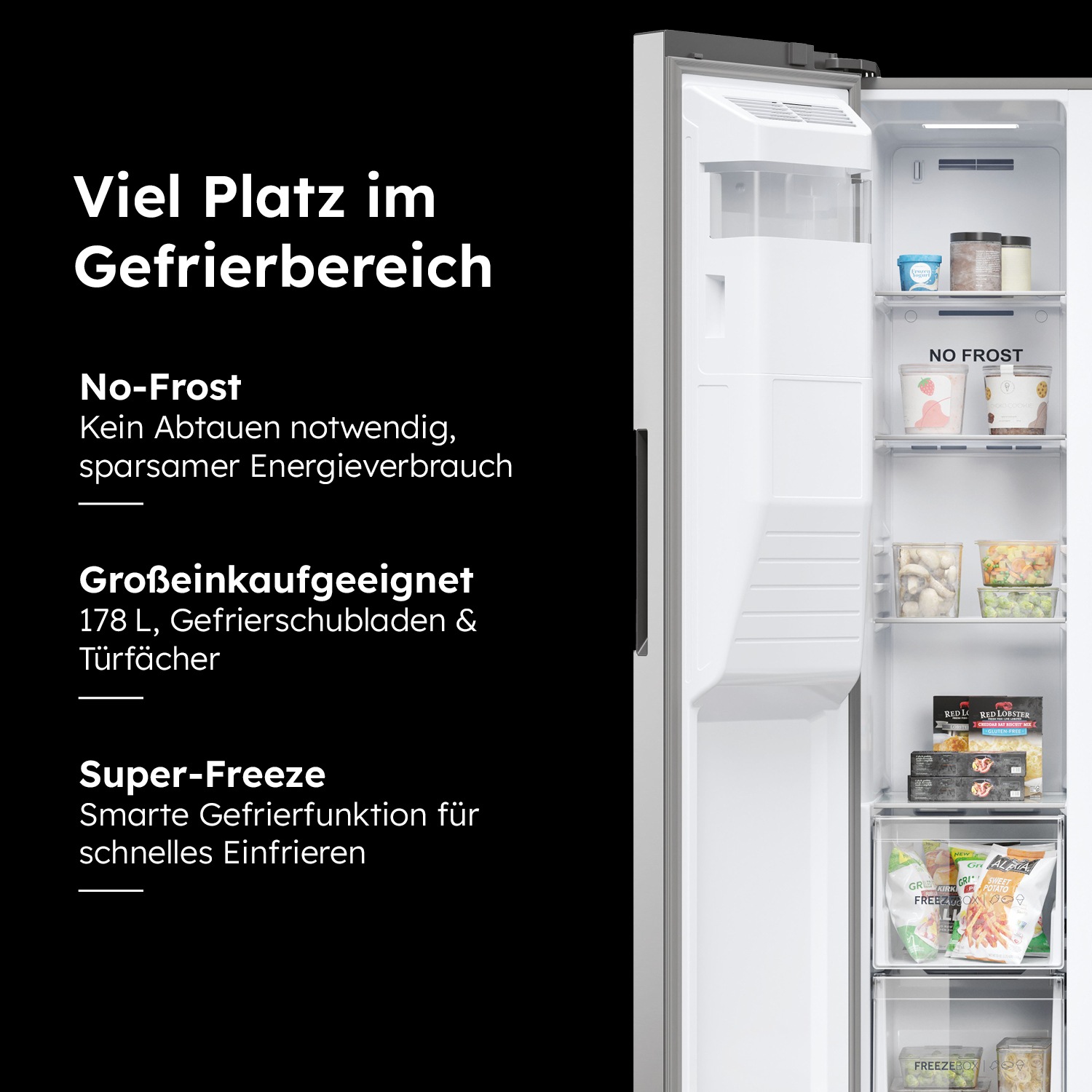 Haier Side-by-Side SBS 90 Series 5 »HSR5918DIMP«, 178 cm hoch, 91 cm breit, Nutzinhalt: 511 Liter, Extrem leise