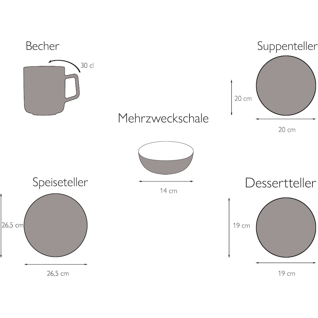 CreaTable Kombiservice »Geschirr-Set Samba«, (Set, 20 tlg., Kaffeeservice und Tafelservice im Set, für 4 Personen)