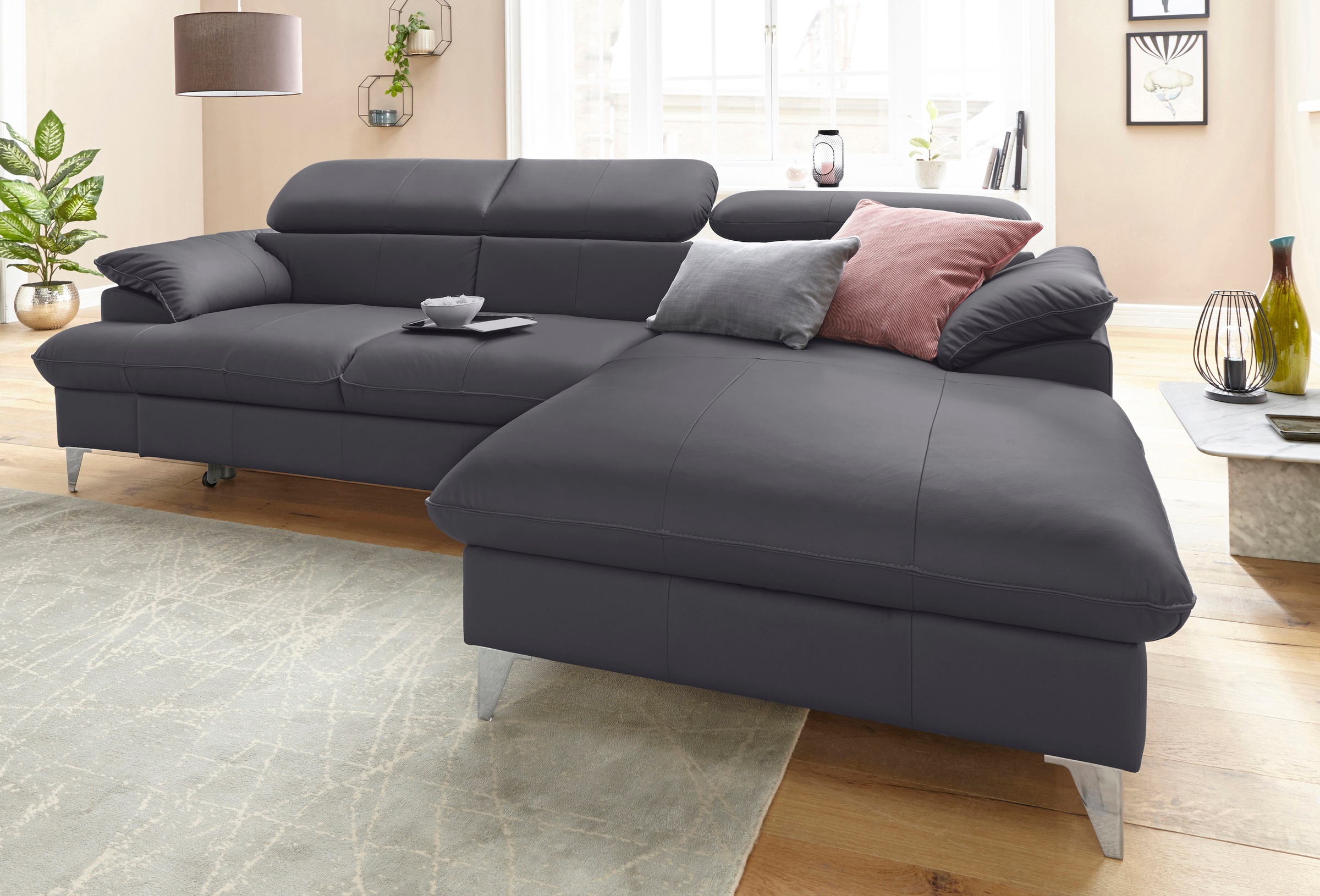COTTA Polstergarnitur »Caluso L-Form«, (2 tlg.), Set bestehend aus: Ecksofa mit Kopfteilverstellung & Hocker