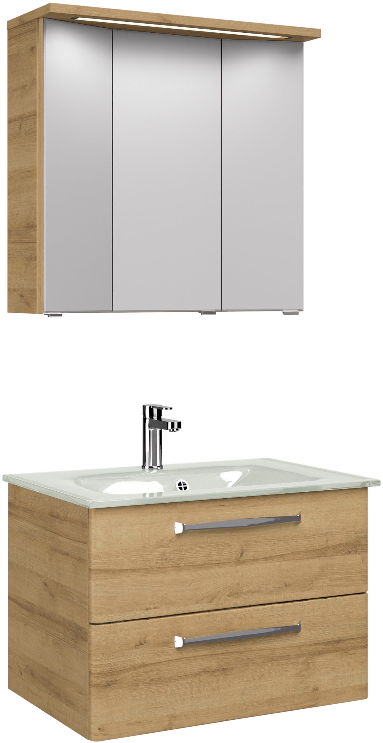 Saphir Badmöbel-Set »Trentino 2-teilig Glas-Waschtisch mit LED-Spiegelschra günstig online kaufen