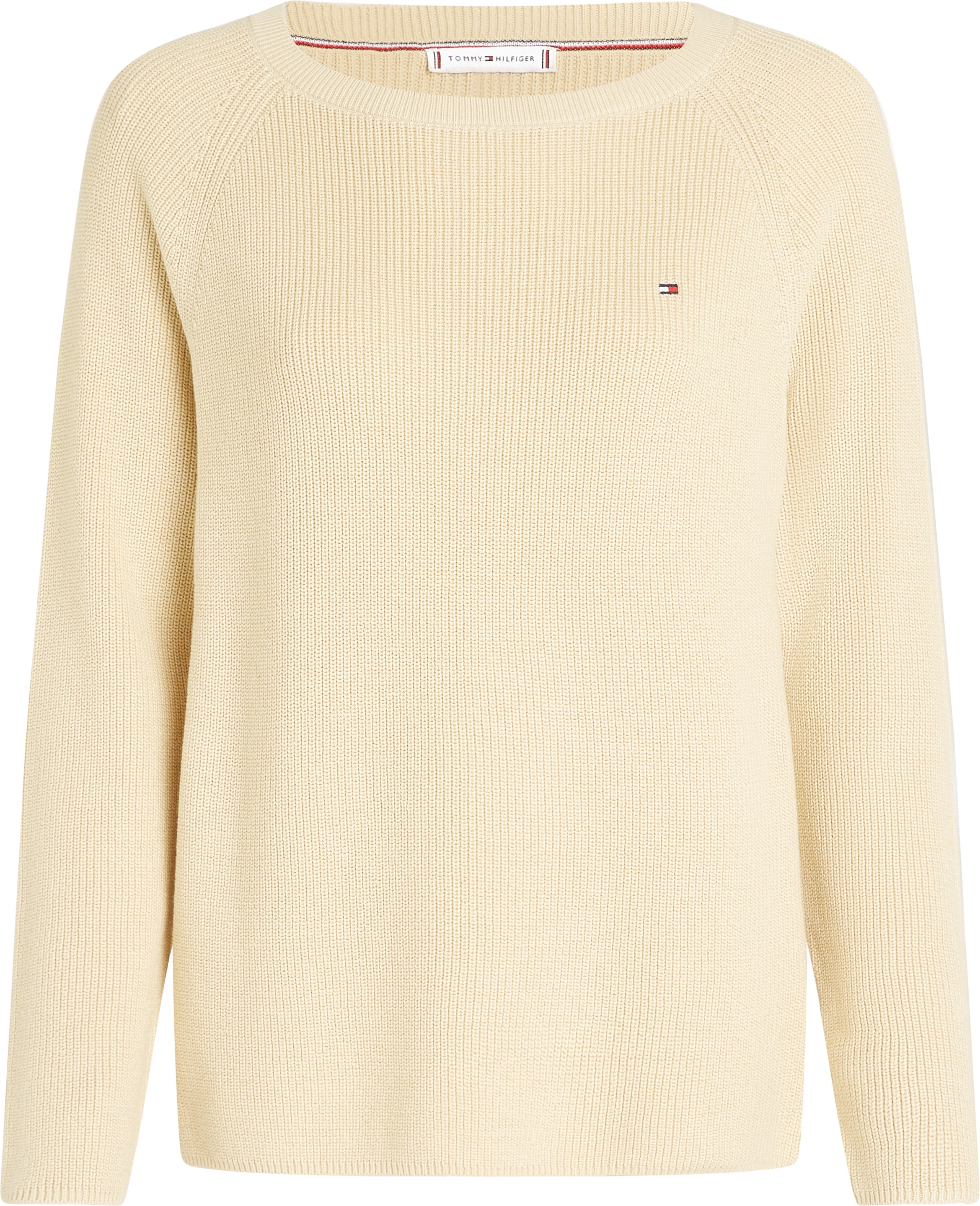 Tommy Hilfiger Strickpullover »CO CARDI FINE GG LS BOAT-NK SWT«, mit Raglanärmel, Logostickerei