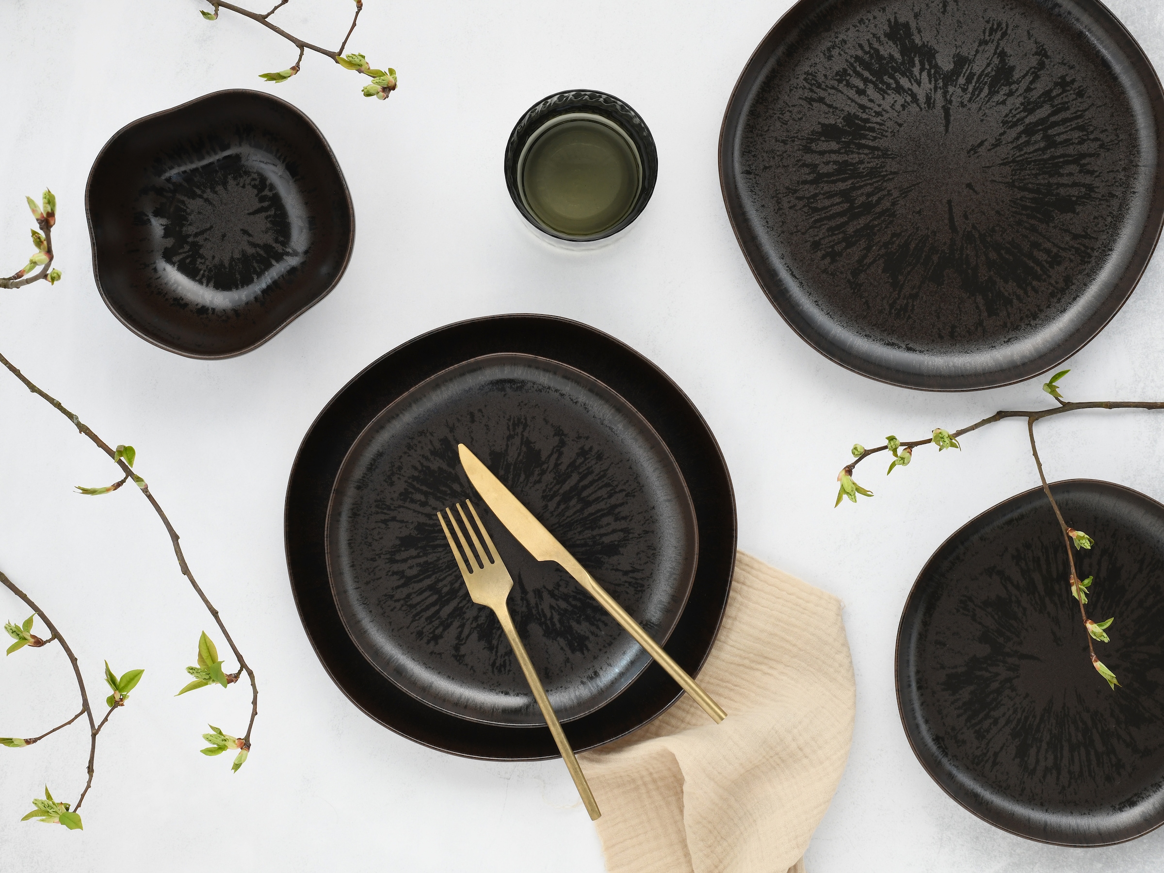 CreaTable Teller-Set »Natura Organic Rusty, Tellerset 12-tlg«, (Set, 12 tlg.), Seidenmatte Effektglasur
