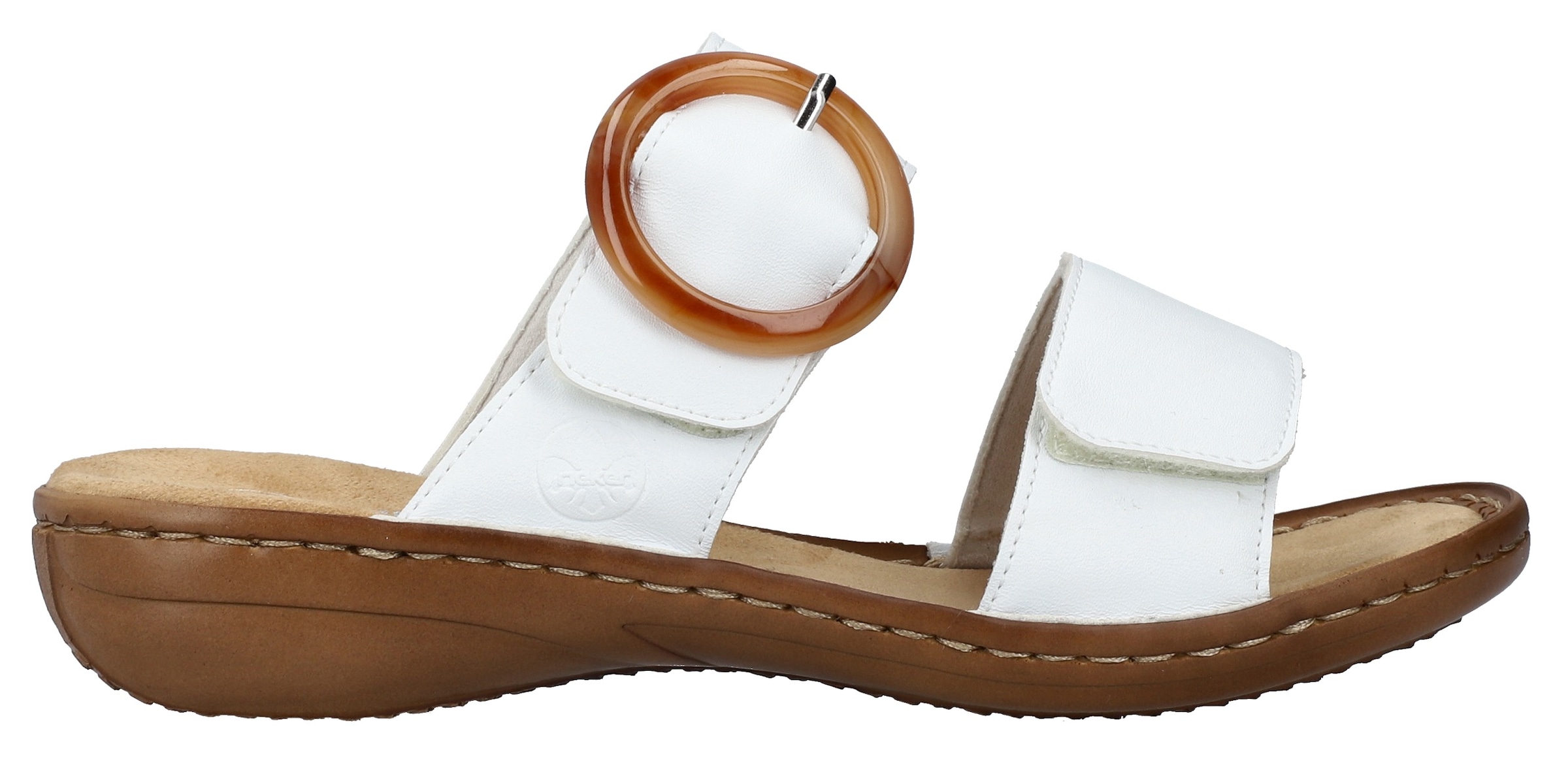 Rieker Pantolette, Keilabsatz, Sommerschuh, Schlappen mit großer Zierschnalle
