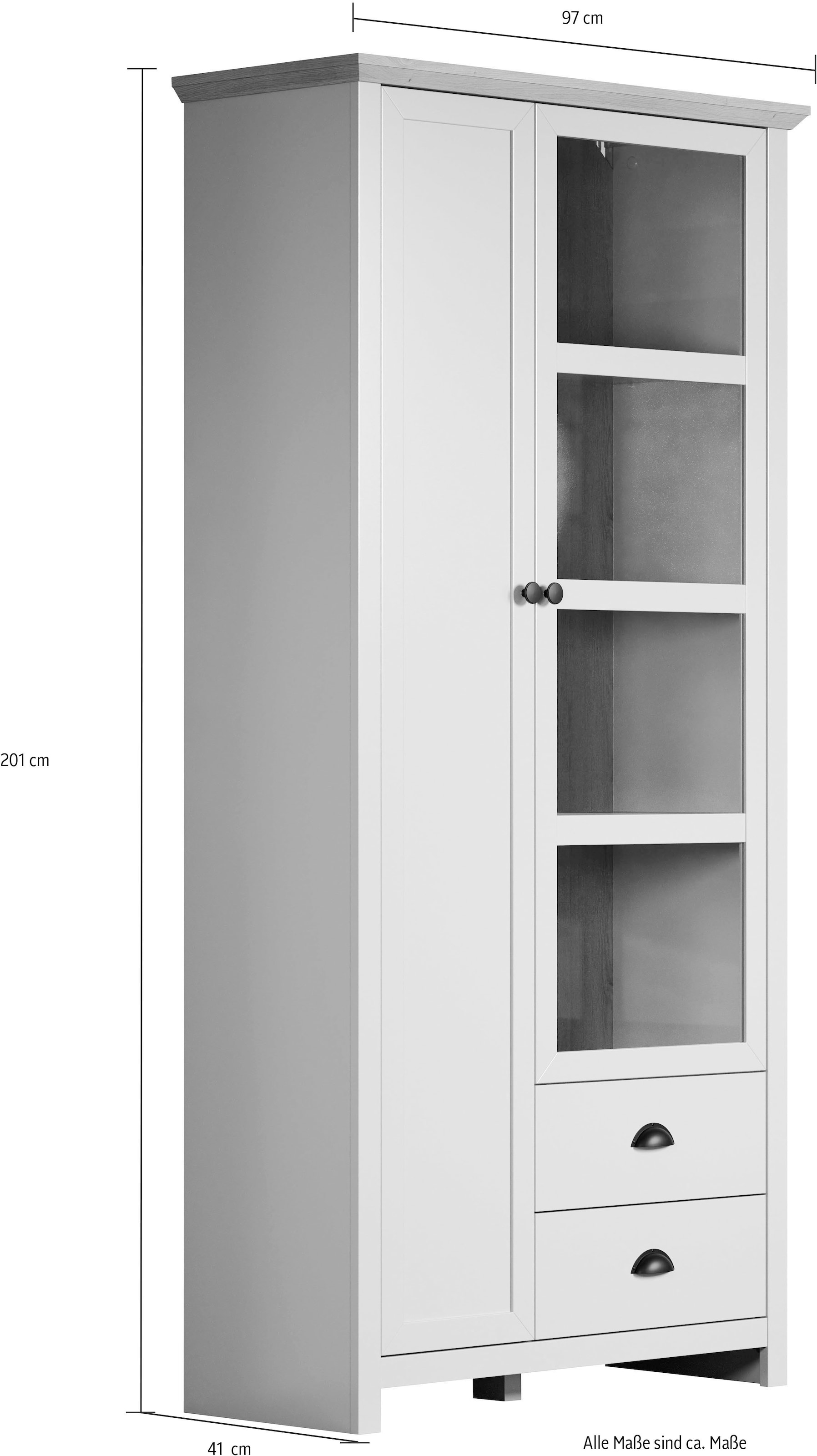 Home affaire Vitrine »Herzwill«, hellgrau / Artisan Eiche, matt, 97 x 201 cm, mit Glastür