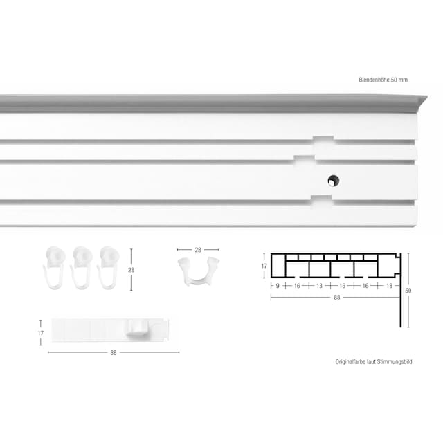 GARESA Gardinenschiene »Kunststoffschiene mit Blende«, 3 läufig-läufig,  Wunschmaßlänge, Deckenmontage, verlängerbar, einfache Montage, schlicht  bequem und schnell bestellen
