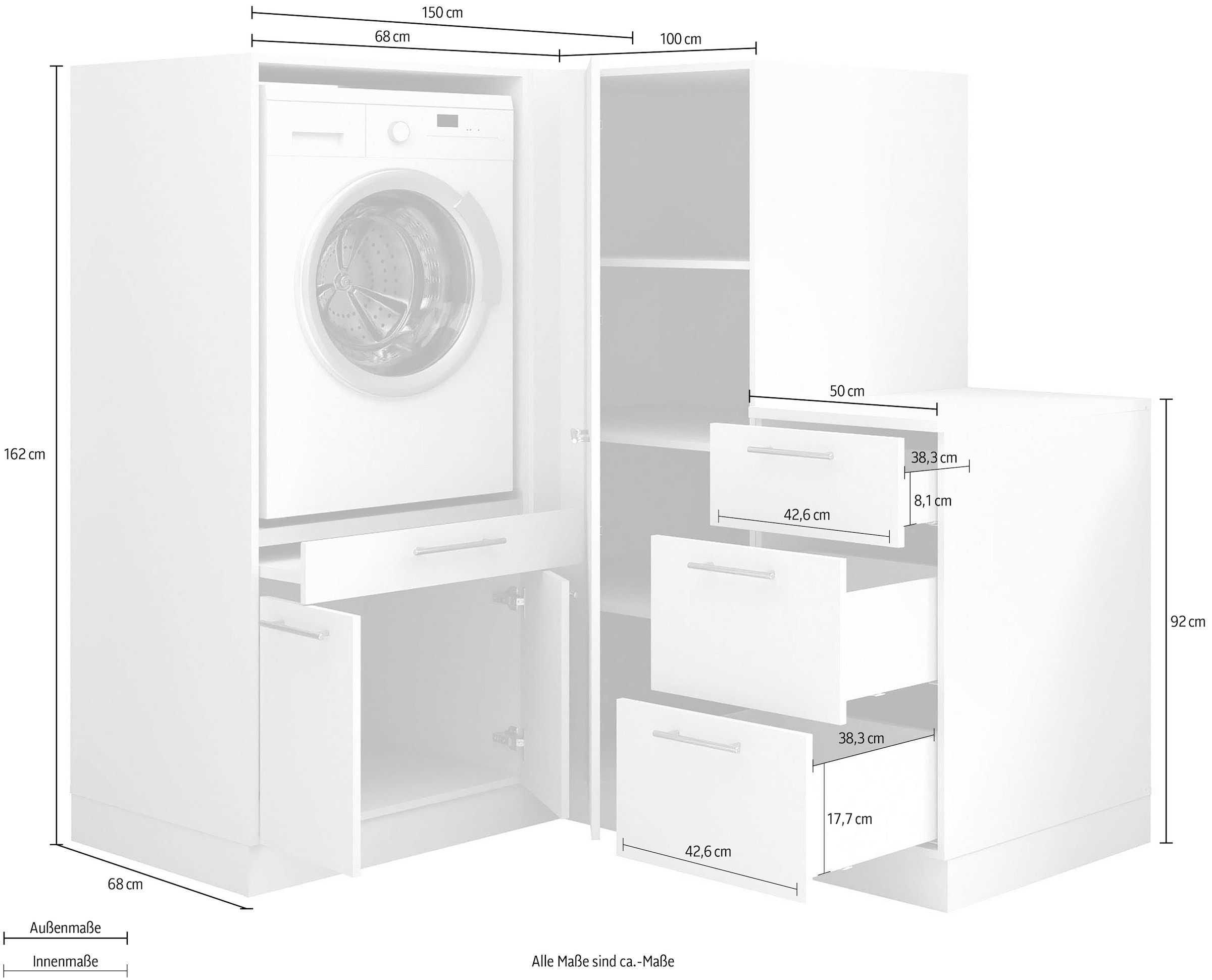Laundreezy Mehrzweckschrank-Set »Laundreezy, 3-tlg. Mehrzweckschrank-Set B/H/T 150/162/68 cm« 3 Stk. tlg.