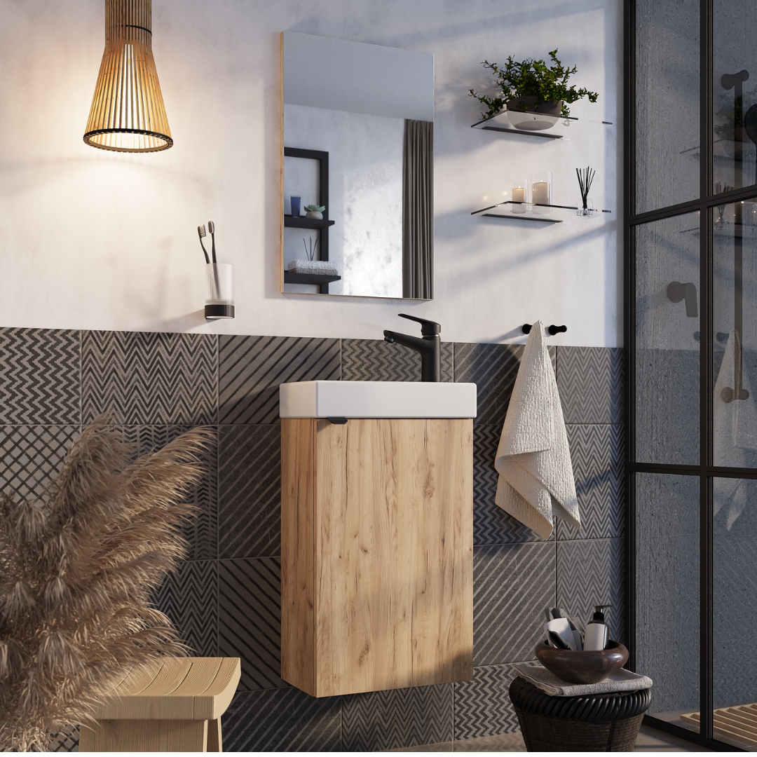 welltime Badmöbel-Set »Badmöbel-Set Gesa, Schrank mit Waschbecken und Spiegel, wandhängend«, Waschbeckenunterschrank mit Wachbecken und Spiegel