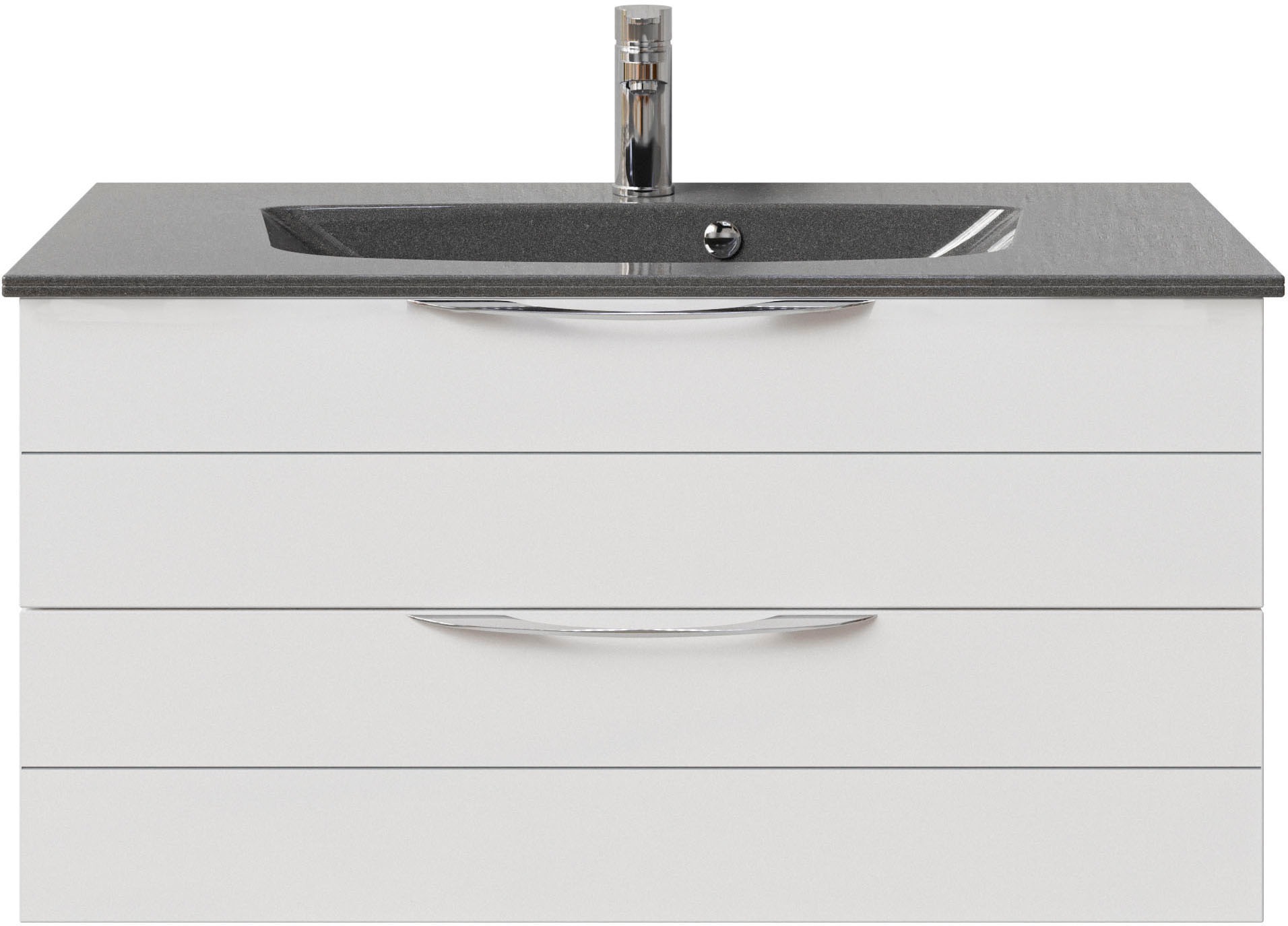 Saphir Badmöbel-Set »Serie 6025 2-teilig Mineralmarmor-Waschtisch mit LED-Spiegelschrank«, (2 St.), Waschplatz 97 cm breit, 2 Schubladen, 3 Spiegel-Türen, inkl Türdämpfer