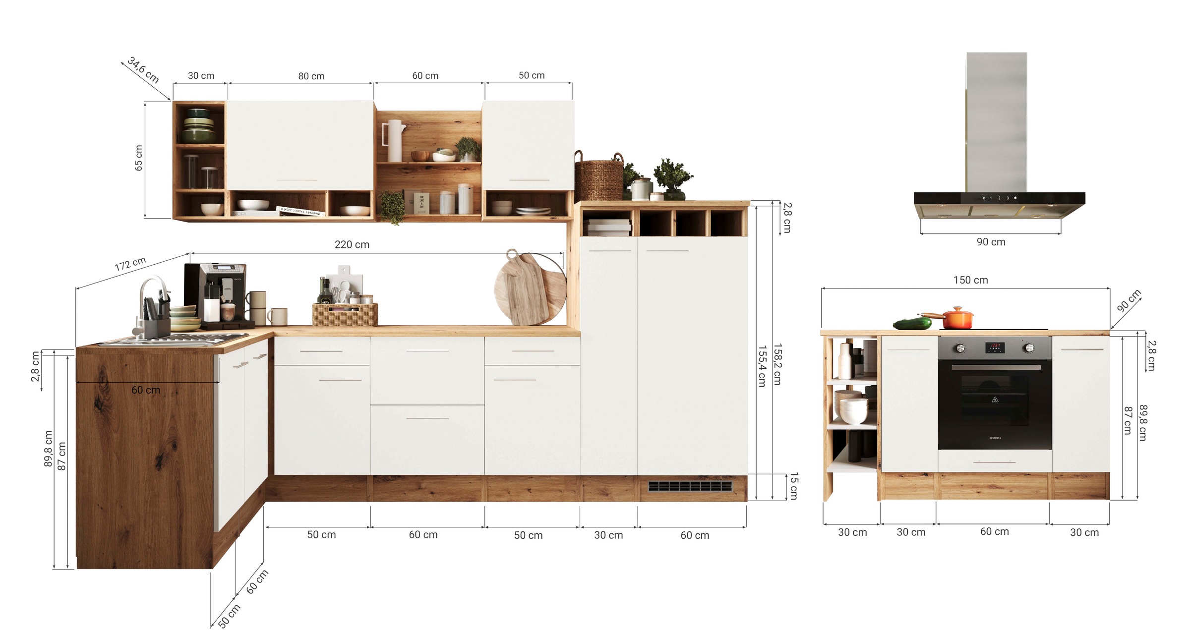 RESPEKTA Winkelküche und Kücheninsel »Hilde«, Breite 310 cm, 90 cm Arbeitshöhe, inkl. Elektrogeräte