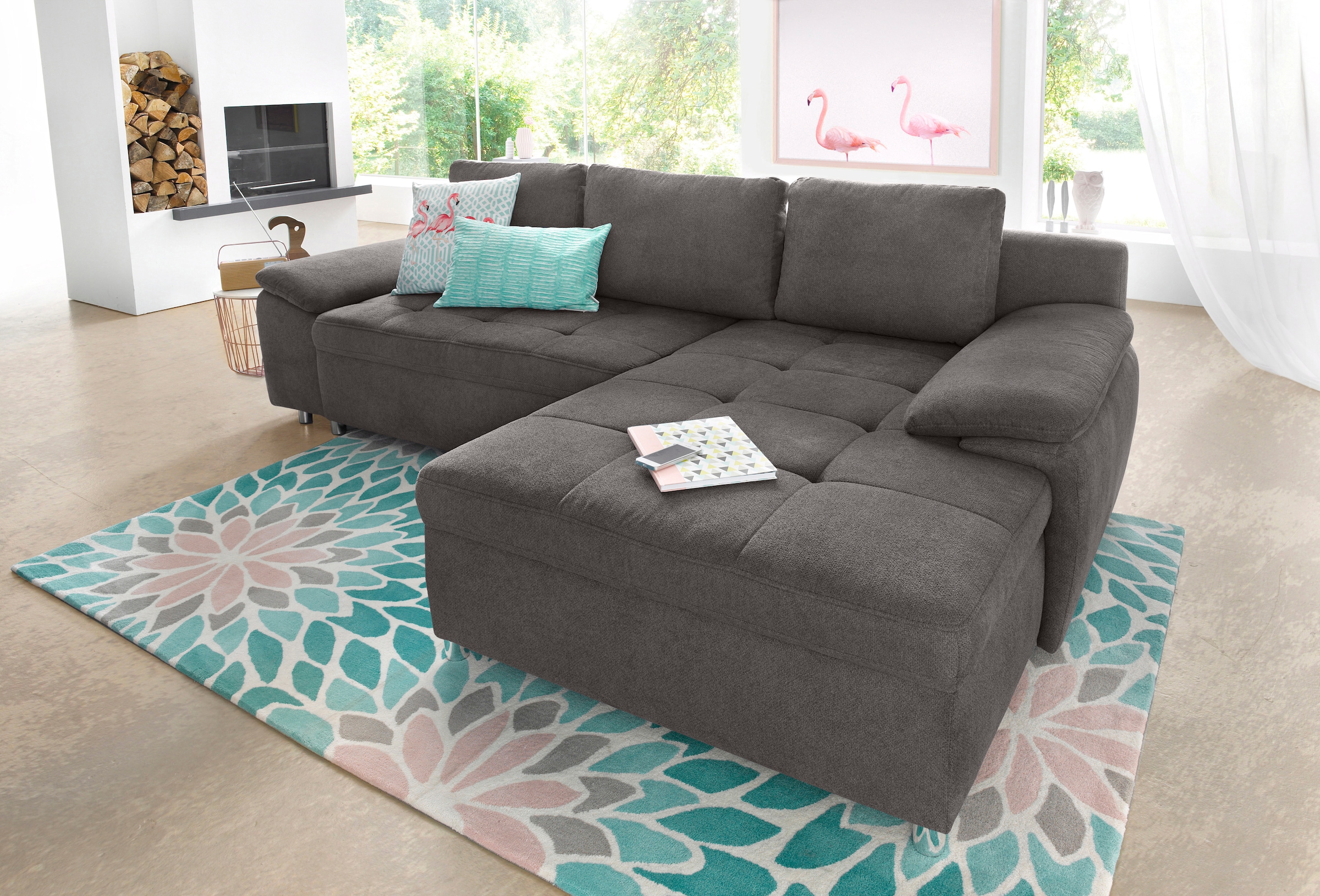 sit&more Ecksofa Labene, wahlweise mit Bettfunktion und Bettkasten, inkl. Rückenkissen
