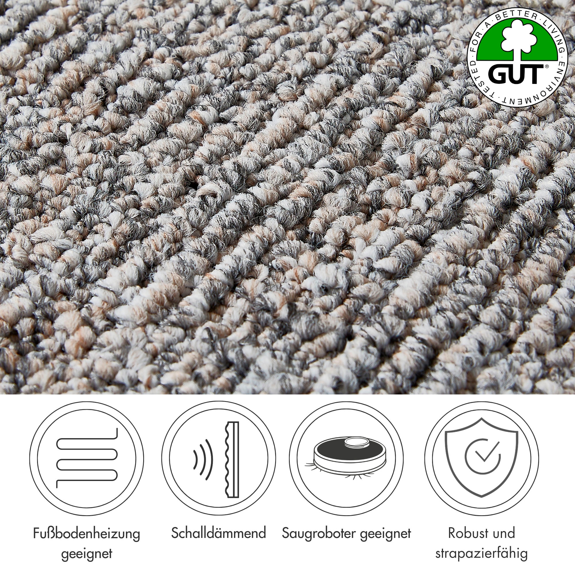 Andiamo Teppichboden »Patras, Strukturschlinge, Made in Netherlands«, rechteckig, 0,85 mm Höhe, meliert, Breite 400 cm oder 500 cm, strapazierfähig & robust