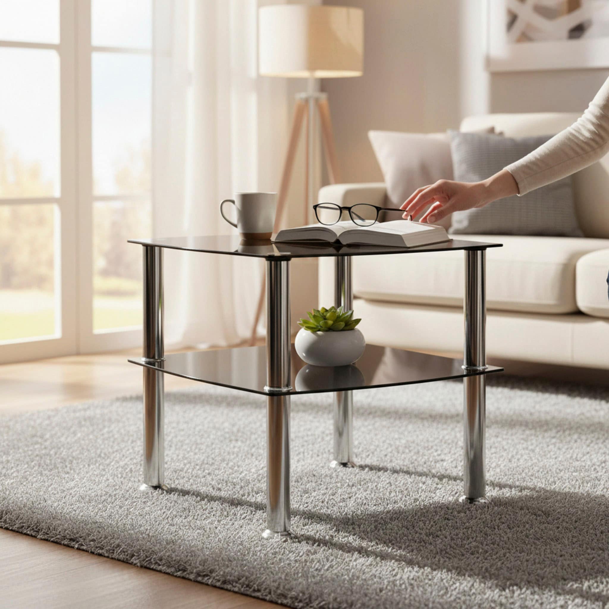 HAKU Beistelltisch »Sofatisch, Wohnzimmertisch« 1 Stk. tlg. quadratisch - aus Edelstahl Silber B/T/H 45/45/44 cm
