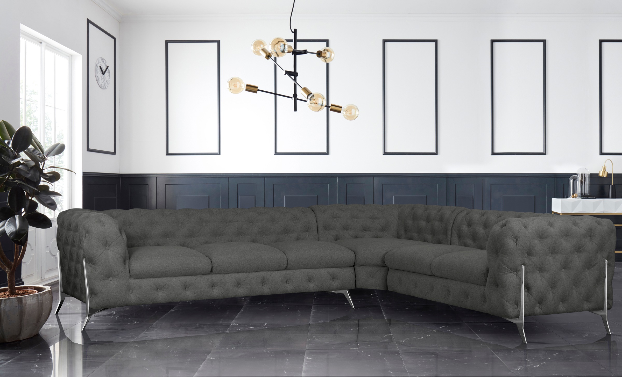 Leonique Chesterfield-Sofa »Amaury L-Form«, großes Ecksofa, Chesterfield-Op günstig online kaufen