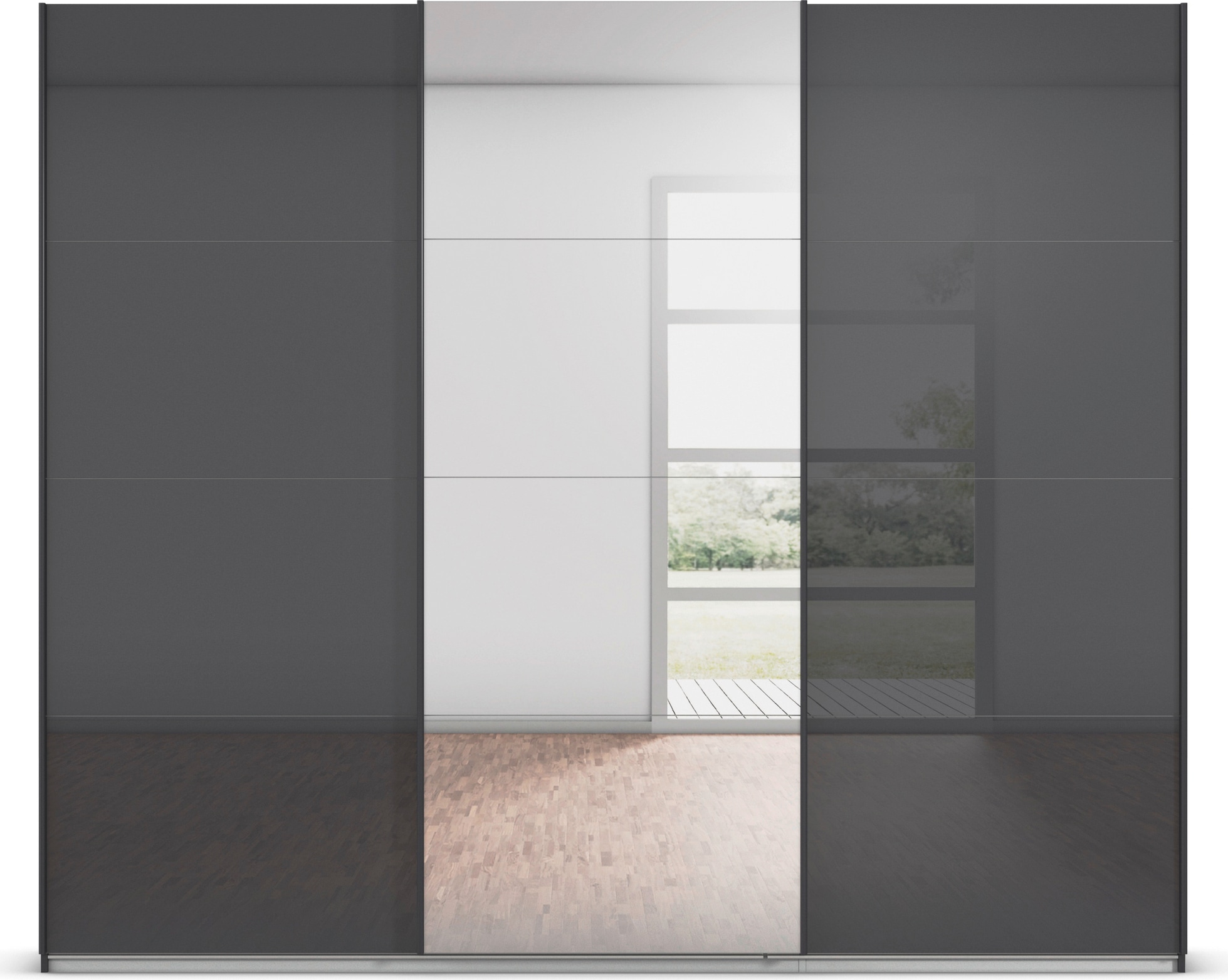 rauch Schwebetürenschrank »Kleiderschrank Kleiderschränke Schrank Garderobe AGORDO mit Glasfront«, durchdachte Innenausstattung, in 4 Breiten und 2 Höhen MADE IN GERMANY