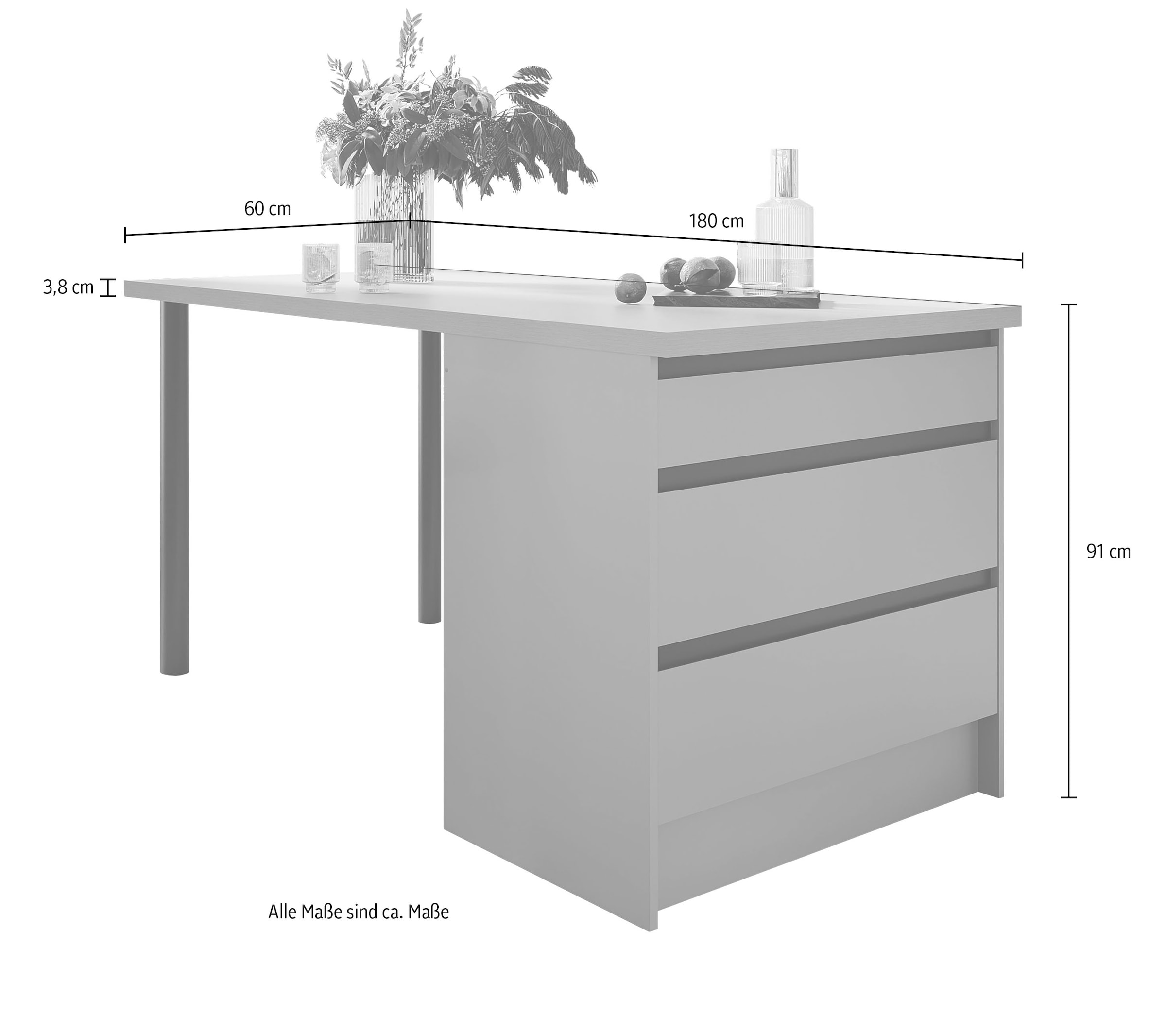 BASIC by Balculina Kücheninsel »Isis B/T/H 180x90x91 cm« Breite 180 cm, mit Essplatz und Stauraum