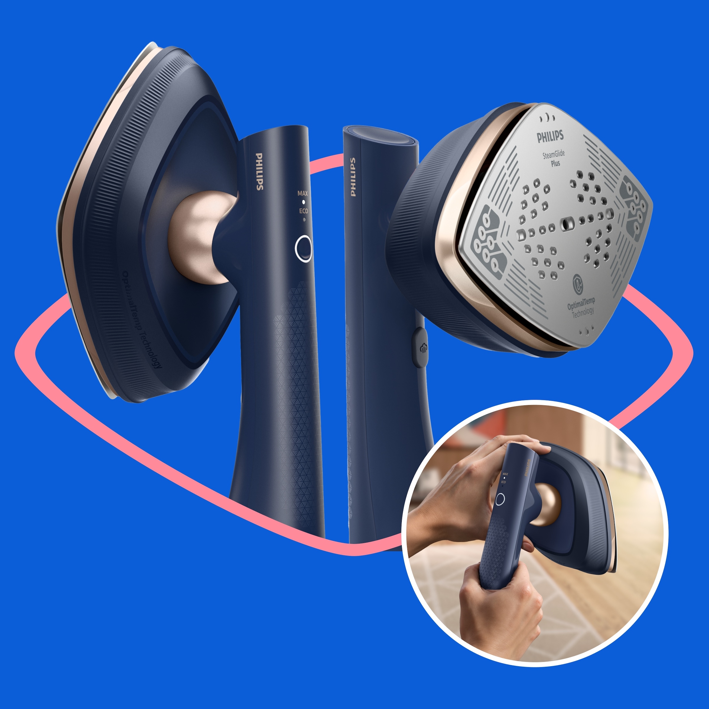 Philips Dampfbügeleisen »GC215/20 OneTurn 2-in-1 Bügeleisen & Steamer, SoftBoard & Dock inkl.« 1800 W 1800 W, SteamGlide Plus, 200ml+300ml Wasserbehälter u. 90 g Dampfstoß