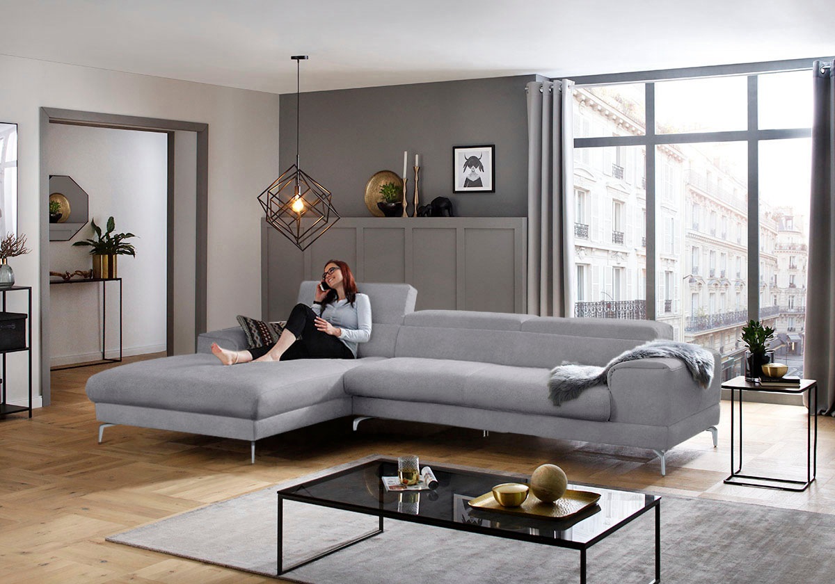 W.SCHILLIG Ecksofa »piedroo, Designsofa mit tollem Sitzkomfort, bequem und elegant, L-Form«, Kopfteilverstellung, wahlweise mit Sitztiefenverstellung, Breite 343cm