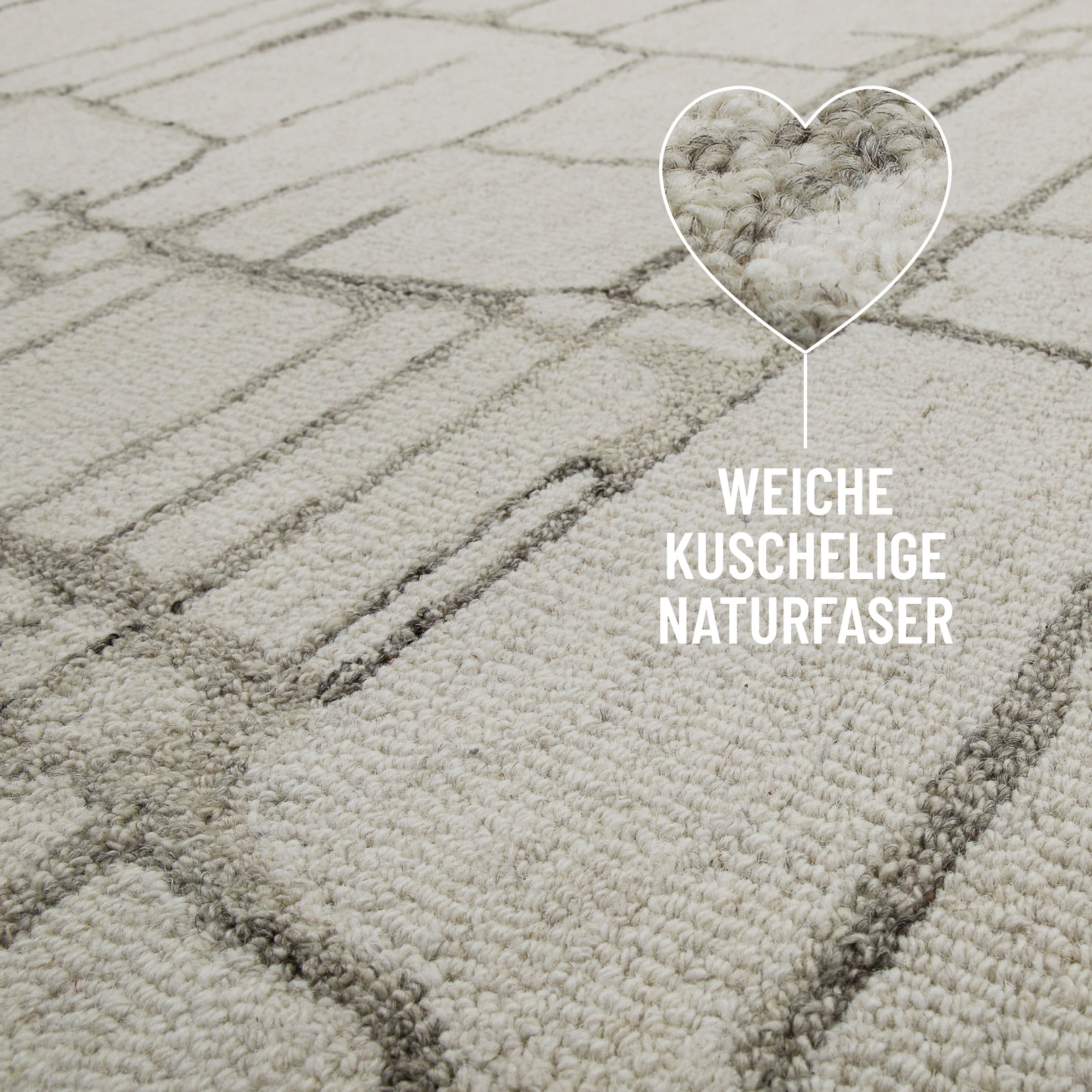 Wecon home Wollteppich »Hamptons TWELVE«, rechteckig, 10 mm Höhe, Läufer, Schurwolle, Kurzflor, Wohnzimmer, elegant, geometrisch