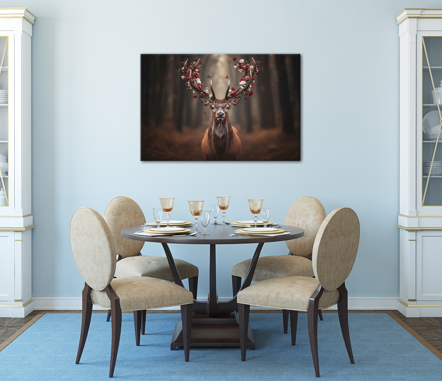 Bönninghoff Bild »HIRSCH MIT BLUMEN 60x90 cm – Leinwandbild Keilrahmen Deko modern«