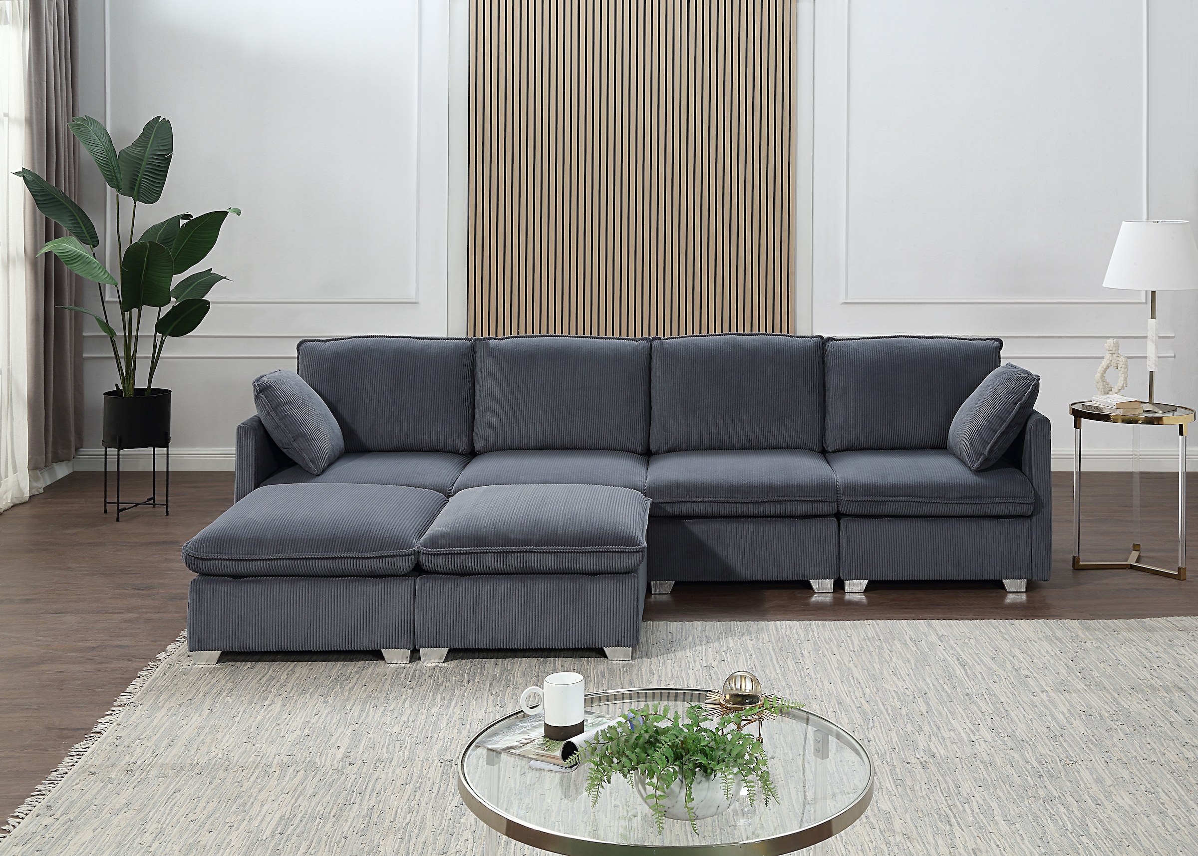ATLANTIC home collection Wohnlandschaft, modularer 4-Sitzer mit 2 Hockern, weicher Cordbezug
