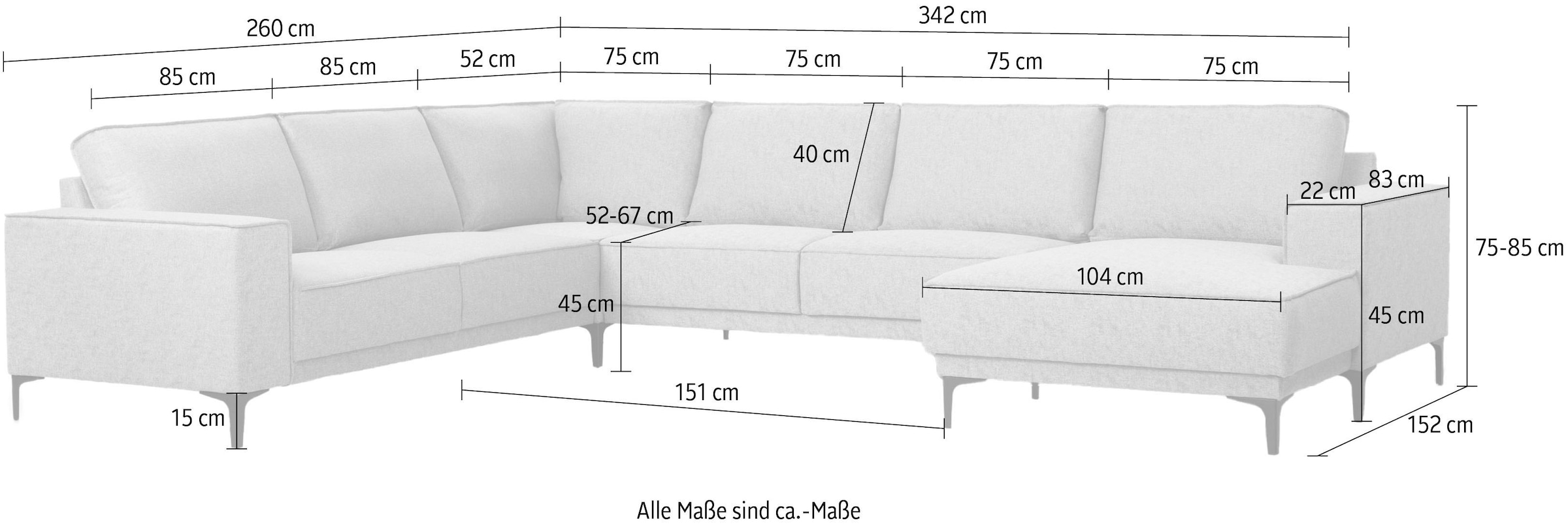 OTTO home Wohnlandschaft »OLAND U-Form, XXL, B: 342 cm, Skandi-Design« Skandi-Design in Struktur, Flachgewebe, Luxus-Microfaser, Boucle