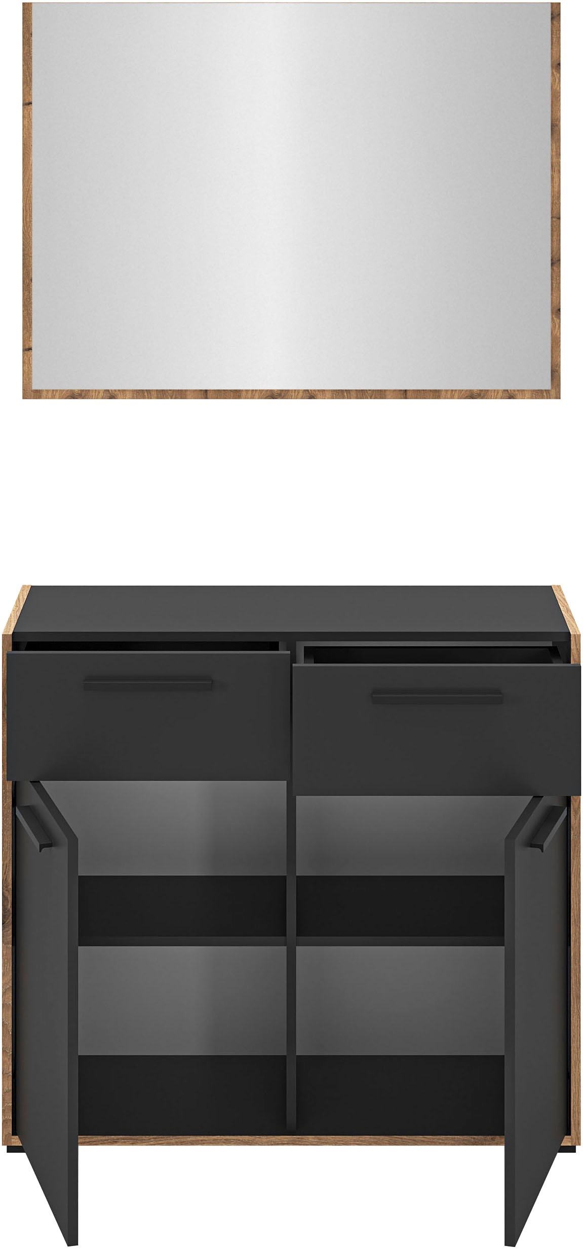 INOSIGN Garderoben-Set »MUSTA, 2-teilig, bestehend aus: Kommode & Garderobenspiegel«, Kombination, Kompaktgarderobe, Garderobenkombination, Garderobe