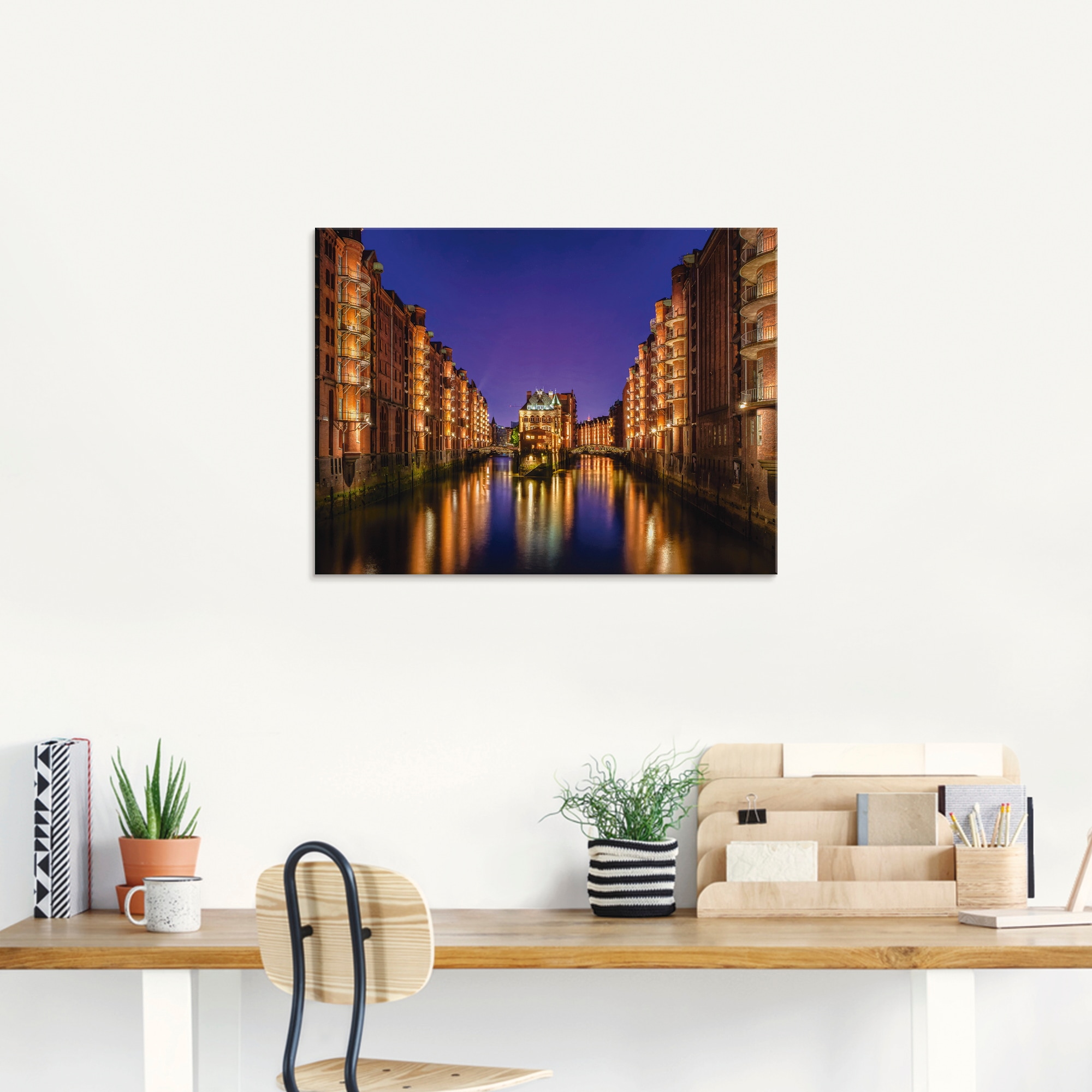 Artland Glasbild "Hamburg Speicherstadt bei Nacht", Gebäude, (1 St.), in ve günstig online kaufen