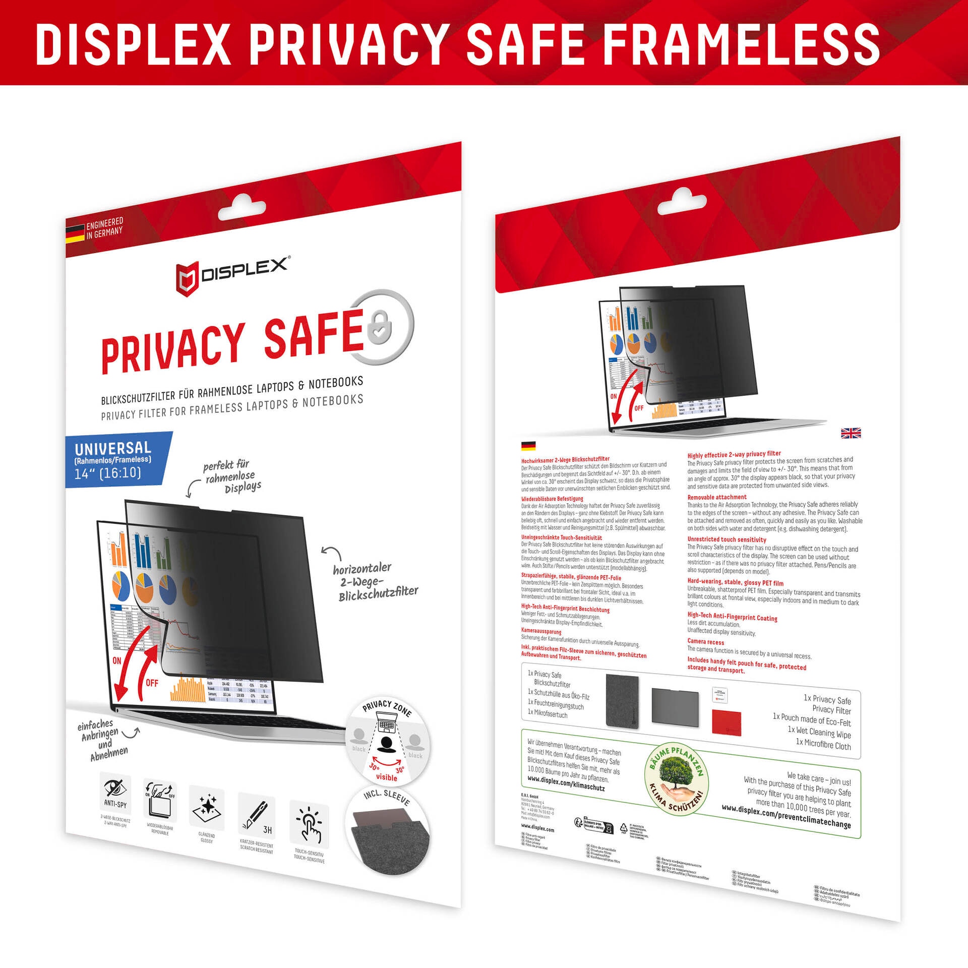 Displex Displayschutzfolie »Privacy Safe« universal, 16:10, Blickschutzfolie, Schutzfolie, Bildschirmschutz