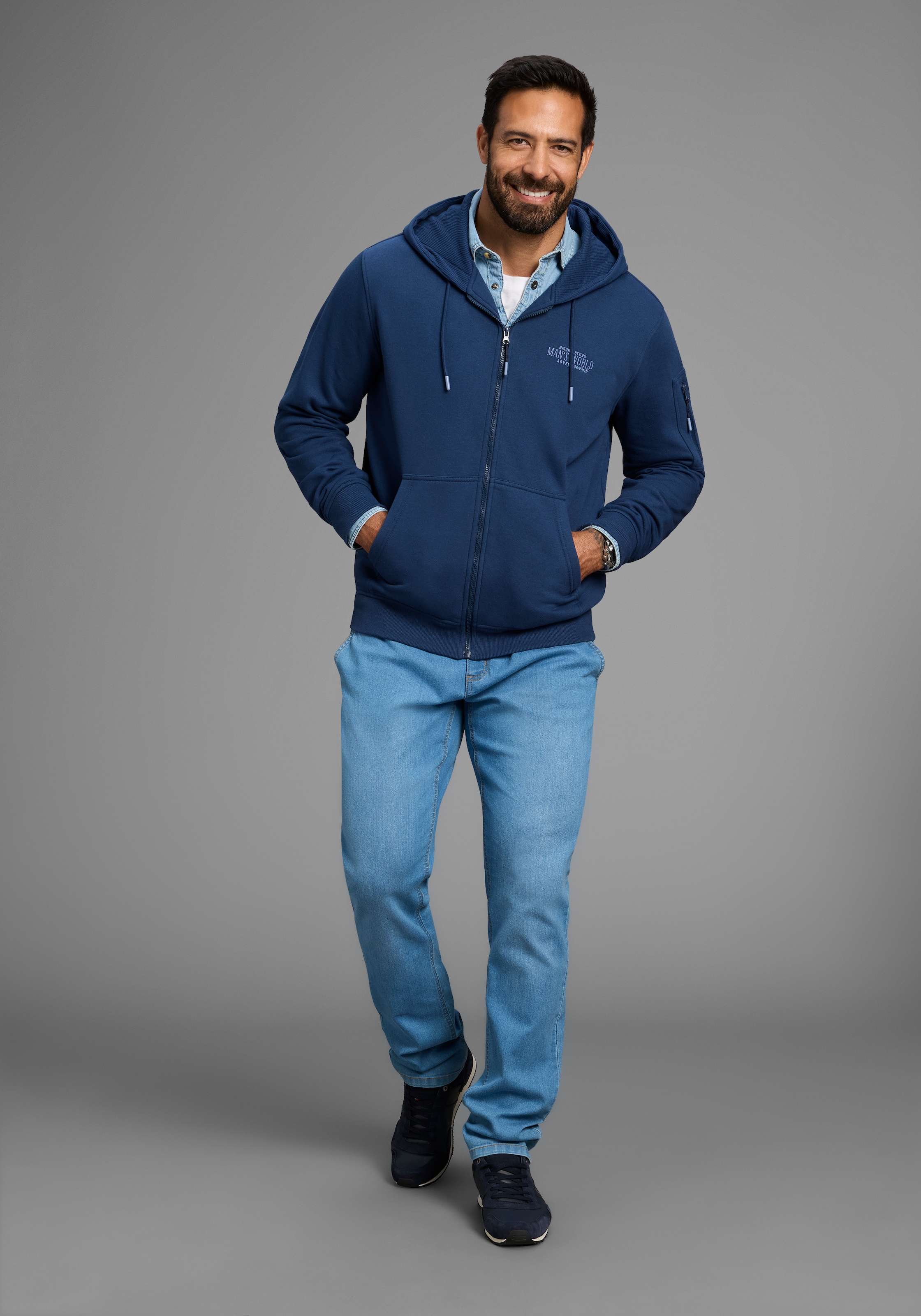 Man's World Kapuzensweatjacke Langarm, mit Print, mit Kapuze, Tasche am Ärmel