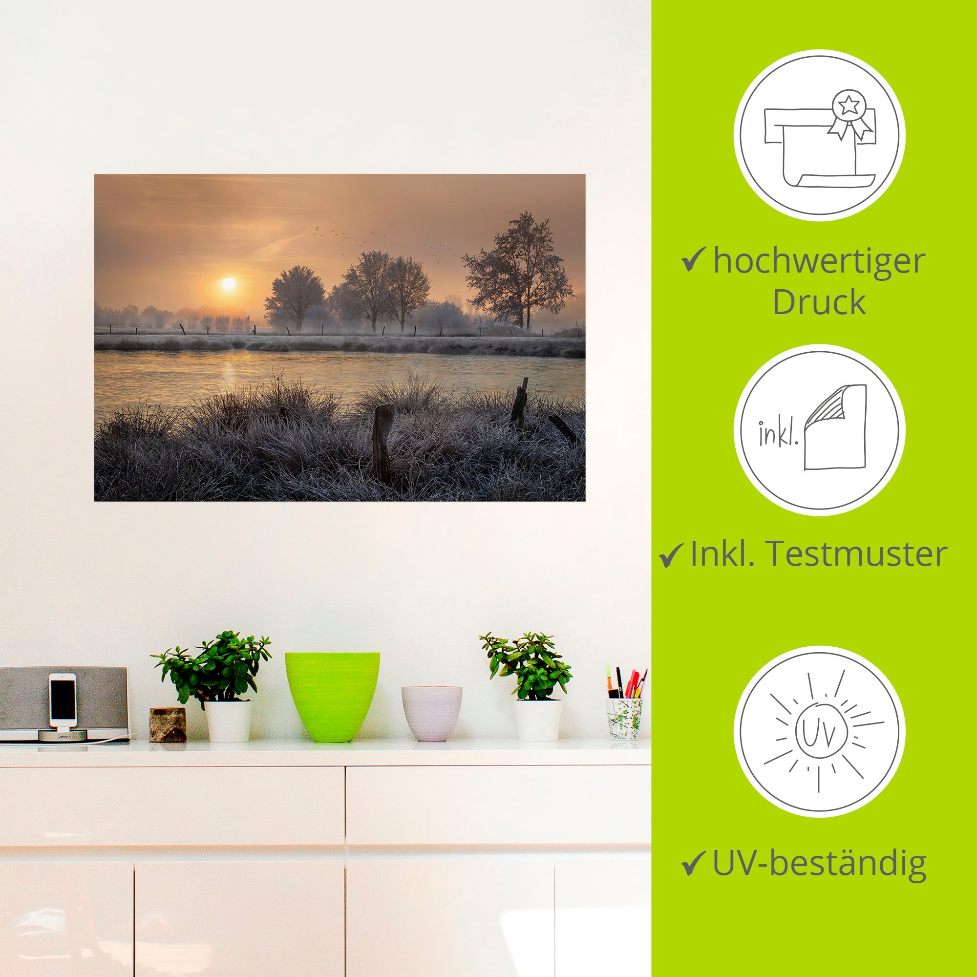 Artland Wandbild »Ein Wintertag beginnt«, Bilder vom Sonnenuntergang & -aufgang, (1 St.), als Alubild, Outdoorbild, Leinwandbild, Wandaufkleber, versch. Größen