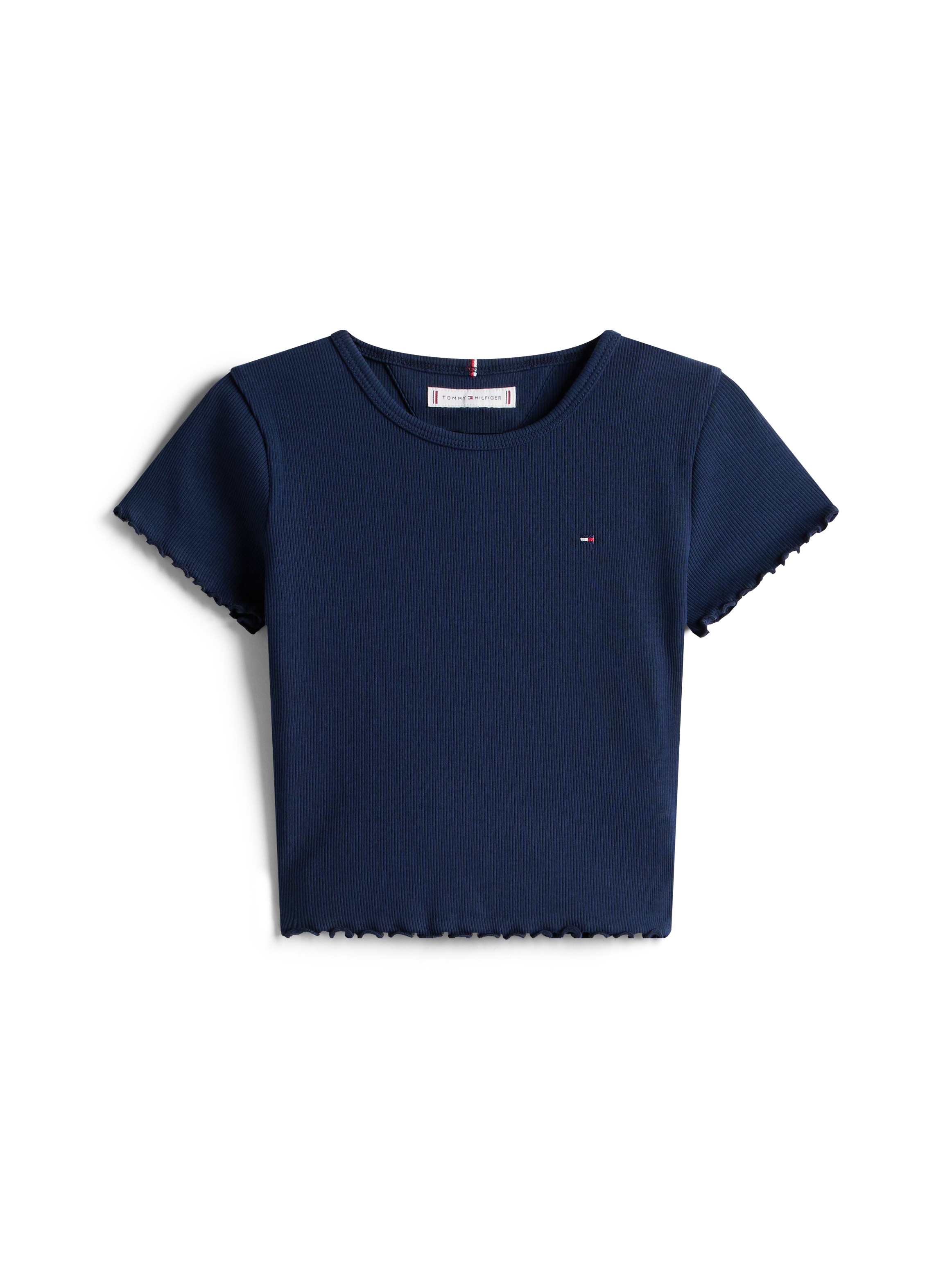 Tommy Hilfiger T-Shirt »ESSENTIAL RIB TOP SS«, mit Babylock-Kanten, mit Logostickerei