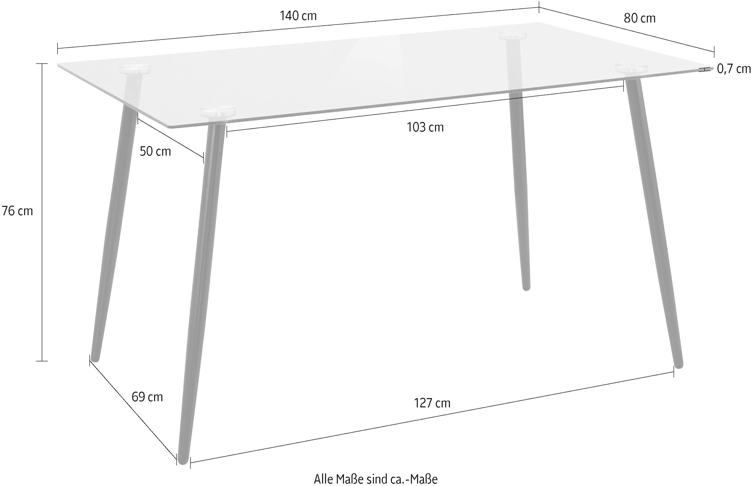 INOSIGN Glastisch »Danny, TOPSELLER!«, (Esstisch, Glastisch), Esstisch Breite 140 cm, Metallapplikationen, modernes Design