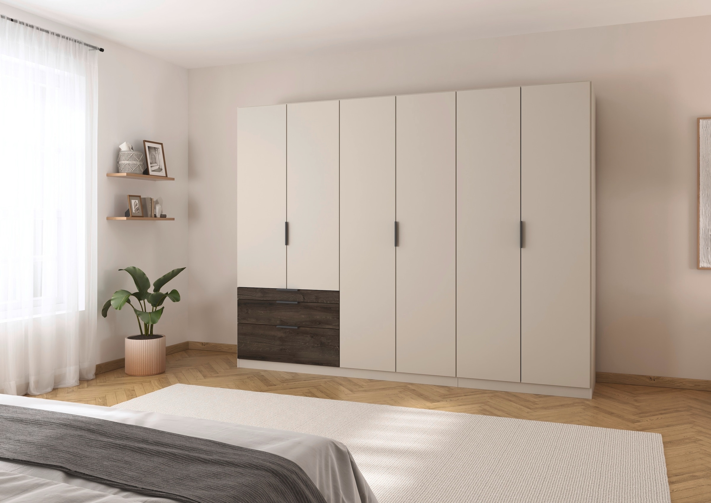 rauch Kleiderschrank »Drehtürenschrank Schrank Garderobe Schlafzimmerschrank KODA«, (oberer Schubkasten mit praktischer Inneneinteilung), mit asymmetrisch angeordneten Schubladen MADE IN GERMANY