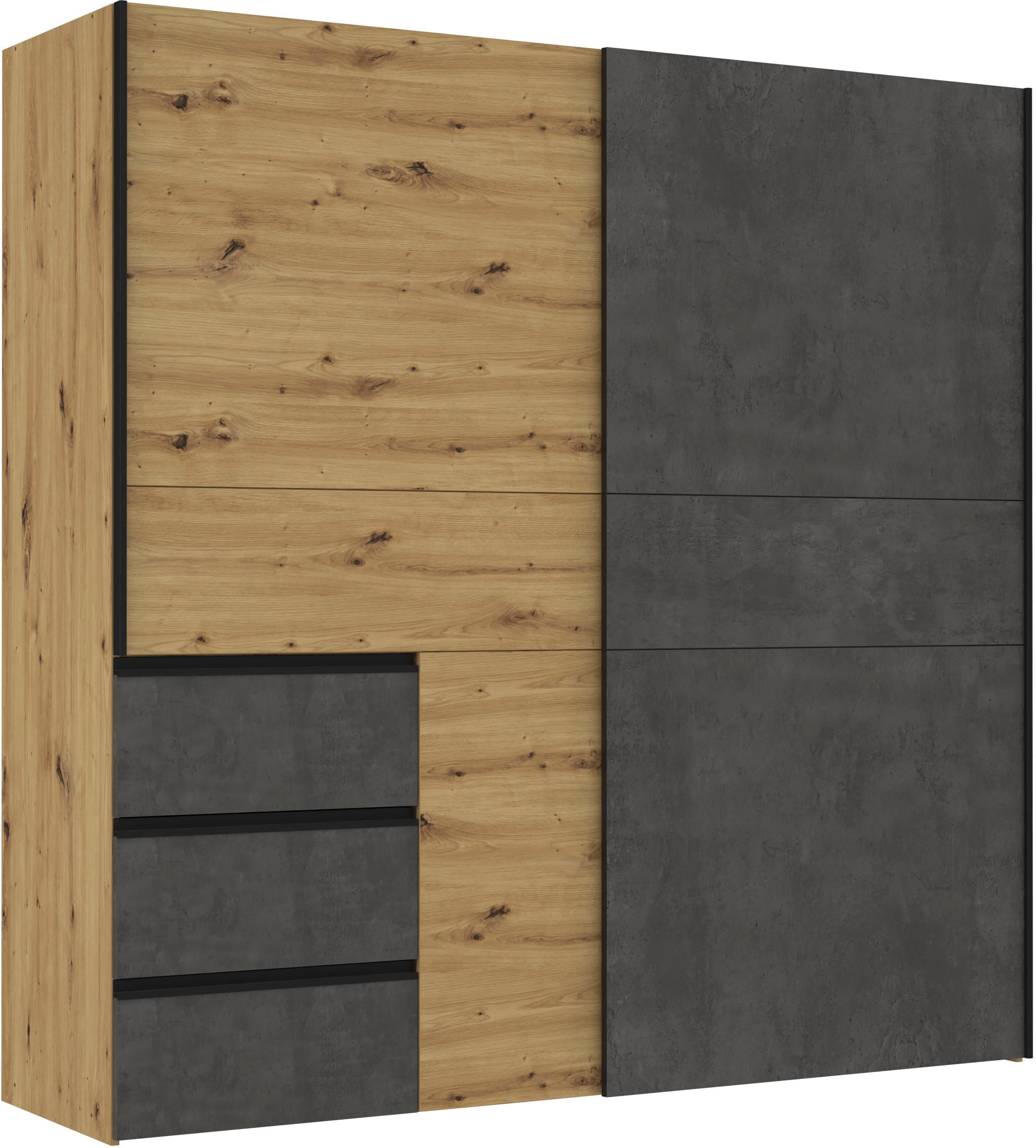 FORTE Schwebetürenschrank »Winn, Schiebetürenschrank mit 3 Schubladen, Made in Europe«, (In 2 Größen erhältlich - B/H/T ca. 170x200,5x61cm und 200x200,5x61cm), verschiedene Größen und Farben, sehr viel Stauraum