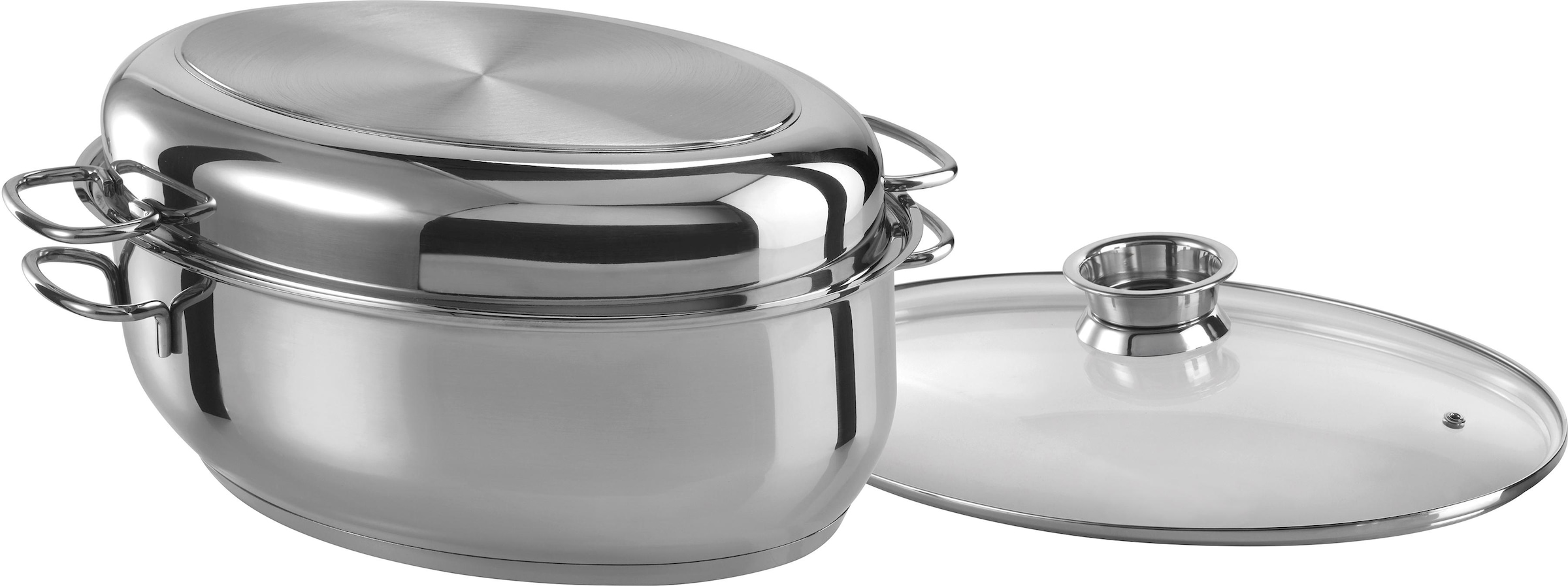 GSW Bräter Edelstahl 18/8 Set, 1 Bräter, 2 Deckel, 3 Stk. tlg. Induktion günstig online kaufen