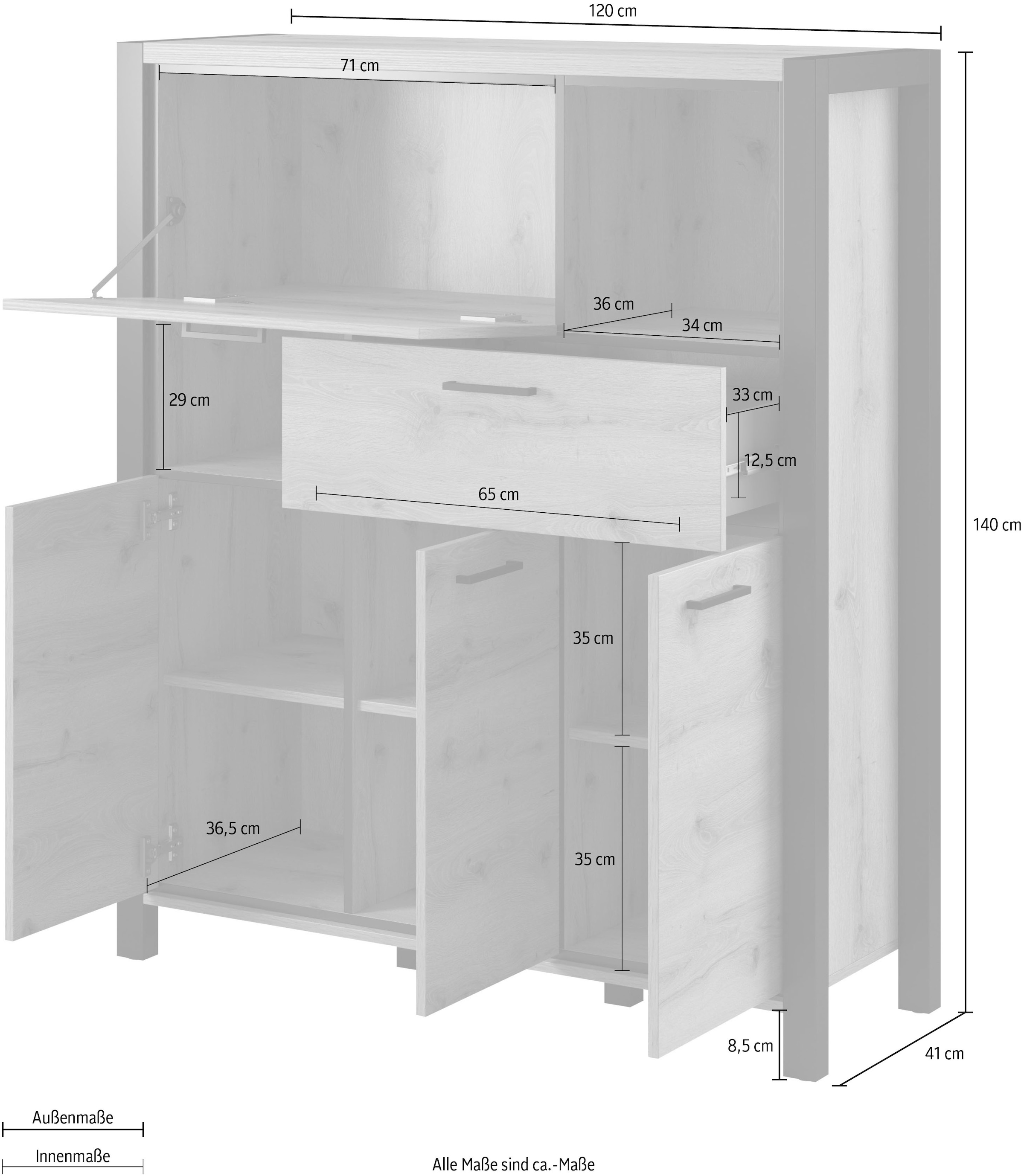 Home affaire Highboard »Aktiv«, Breite 120 cm
