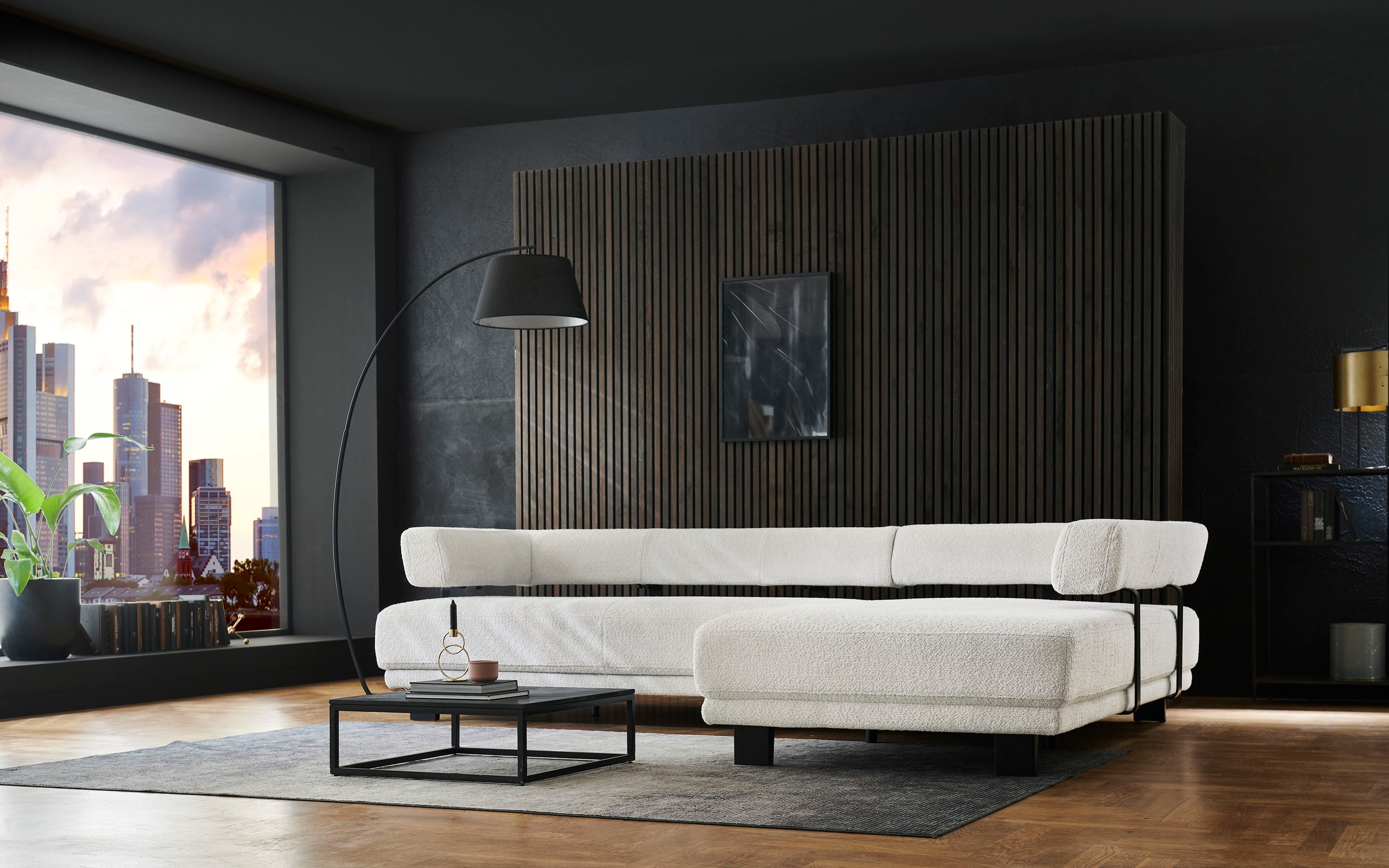 HUKLA Ecksofa »HU-HP18064 L-Form«, (Set), Optional mit motorischer Vorziehbank, stylische Reling