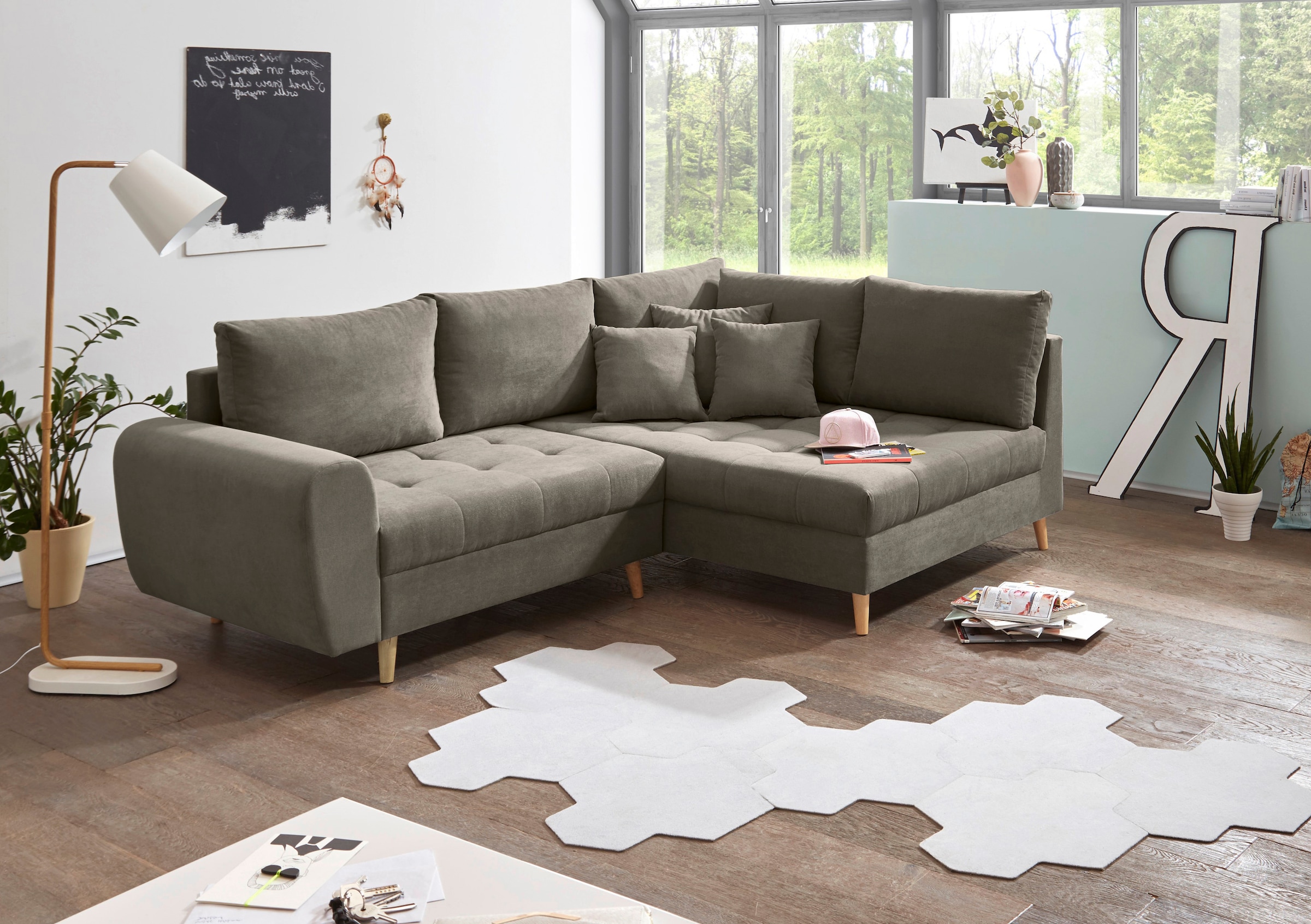 ED EXCITING DESIGN Ecksofa »Alice L-Form« mit Hocker & 3 Zierkissen