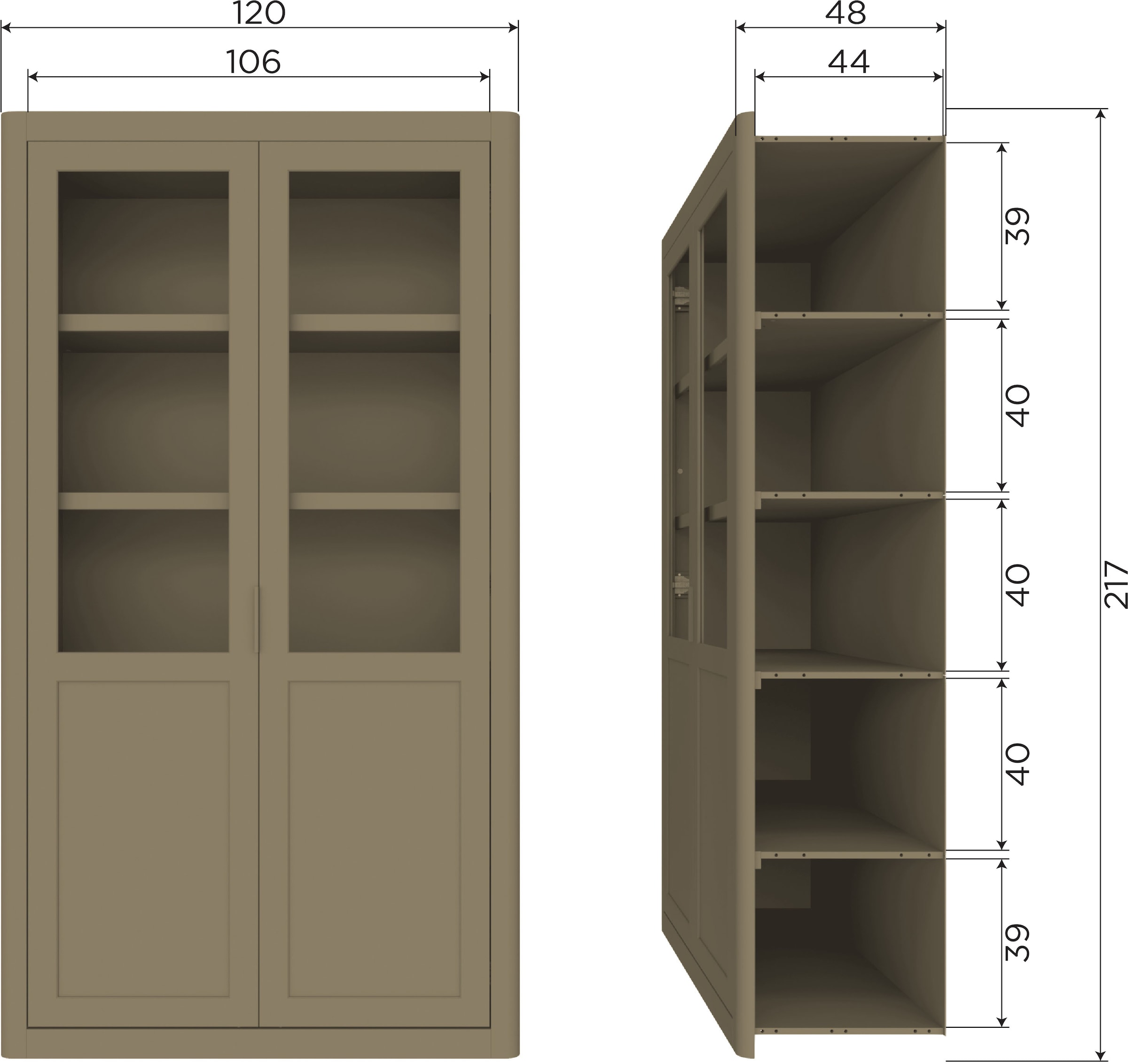 WOOOD Vitrine »GUNNAR« FSC®-zertifizierte Kiefer, bietet stilvolle Aufbewahrung auf 4 Böden