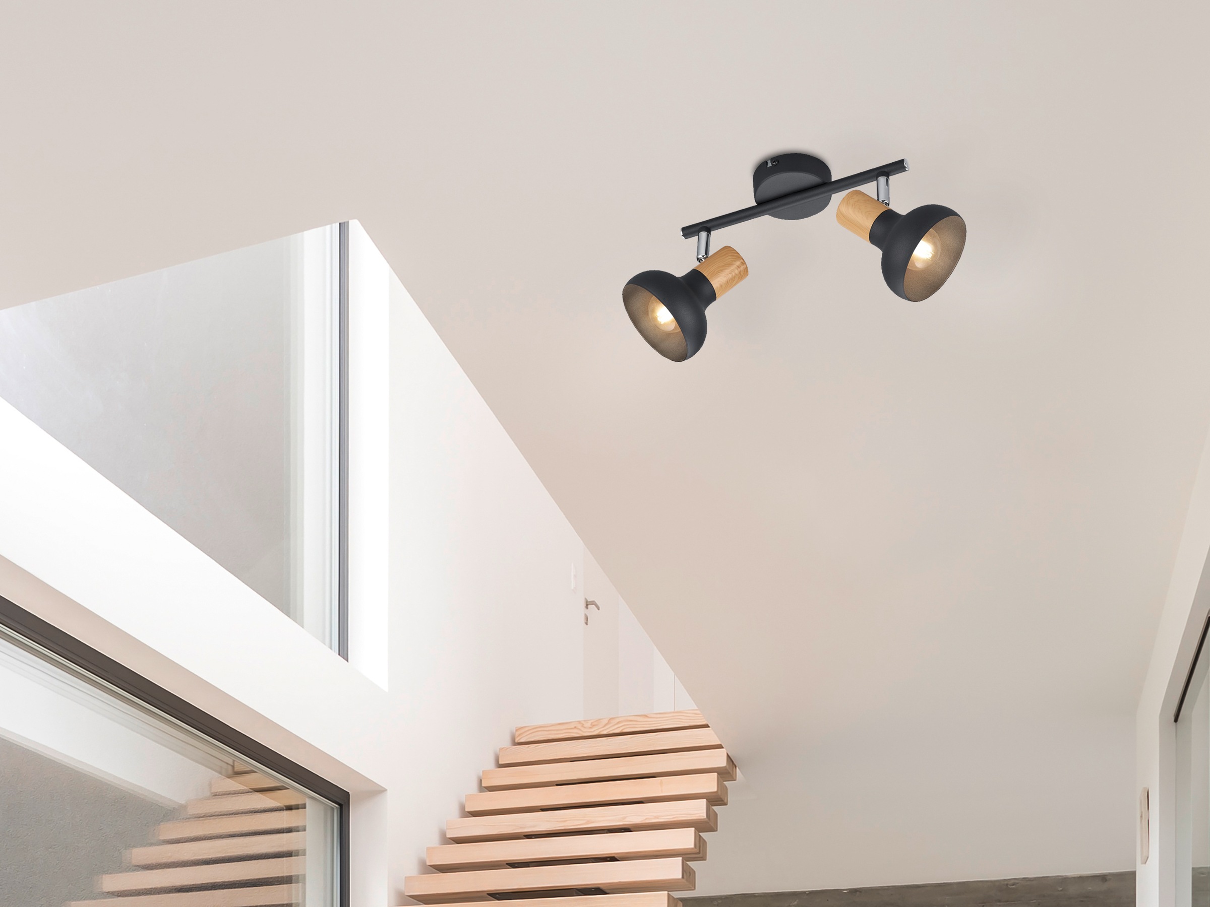 REALITY Leuchten Deckenstrahler »LATIKA, Strahler 2-flammig, exkl 2x E14 max 10W, Deckenspot Wandspot«, 2 flammig, Leuchtmittel E14 | Leuchtmittel wechselbar, schwenkbarer Strahler, Metall und Holzoptik Lackierung, Spot Licht