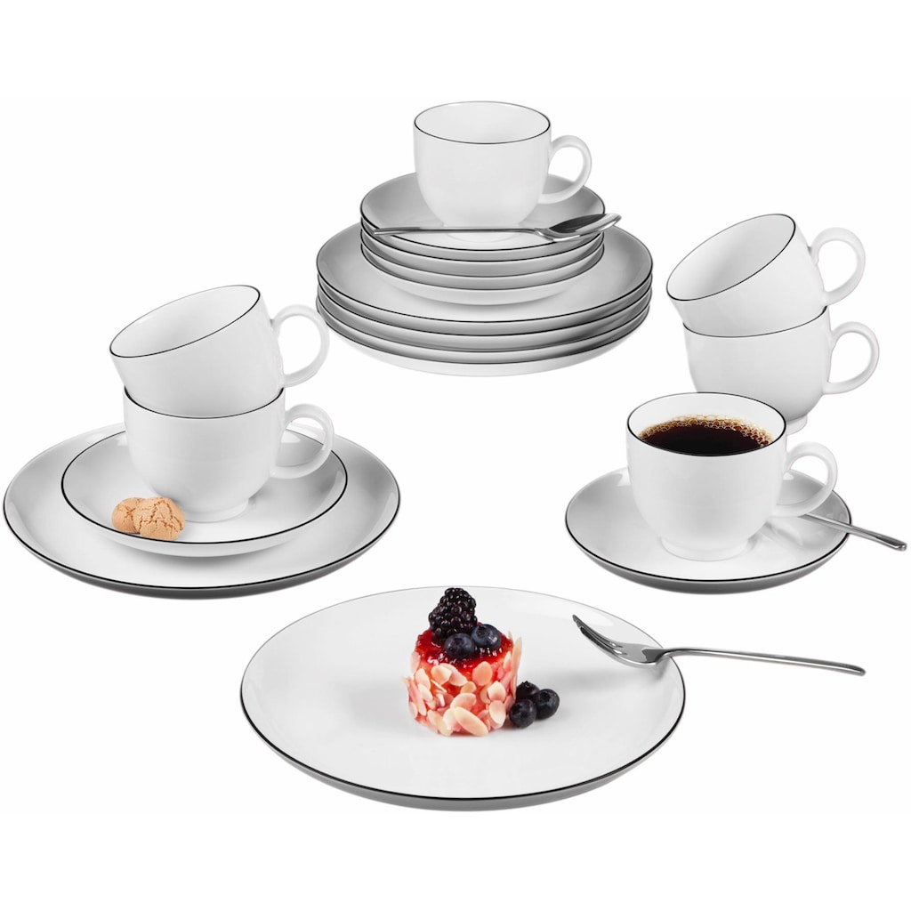 Seltmann Weiden Kaffeeservice »Geschirr-Set, Service Lido Black Line«, (Set, 18 tlg.)