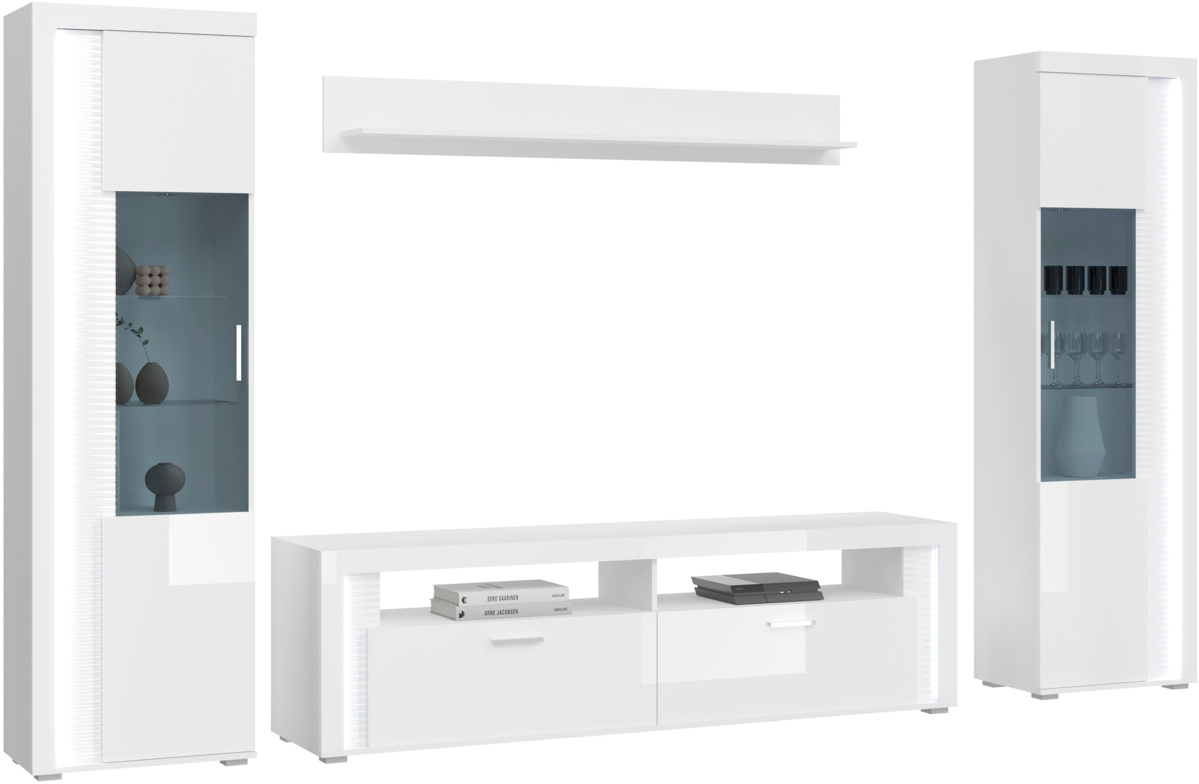 INOSIGN Wohnwand »Viborg, 4-teiliges Set, inkl. vertikaler Frontbeleuchtung günstig online kaufen