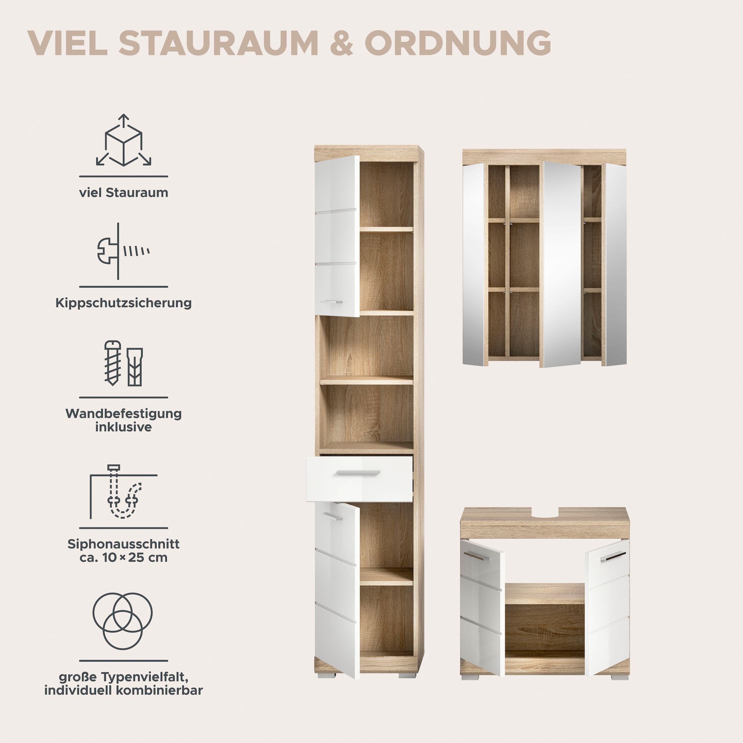 welltime Badmöbel-Set »SIENA, 3 teilig, bestehend aus:« Set, TOPSELLER!, 3 Stk. tlg.