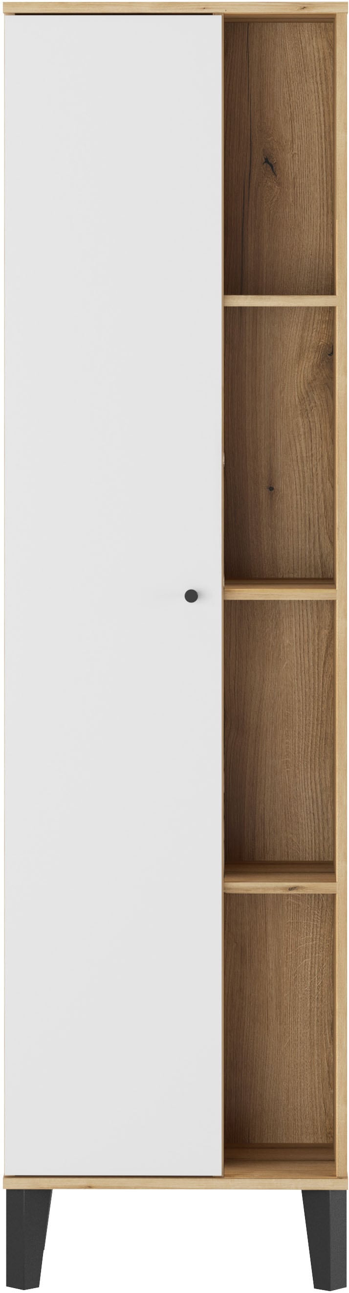 INOSIGN Stauraumschrank »Oslo, Badschrank mit Knopfgriff, Hochschrank im skandinavischen Design«, in der Türfarbe Weiß oder Grau verfügbar, ausreichend Stauraum
