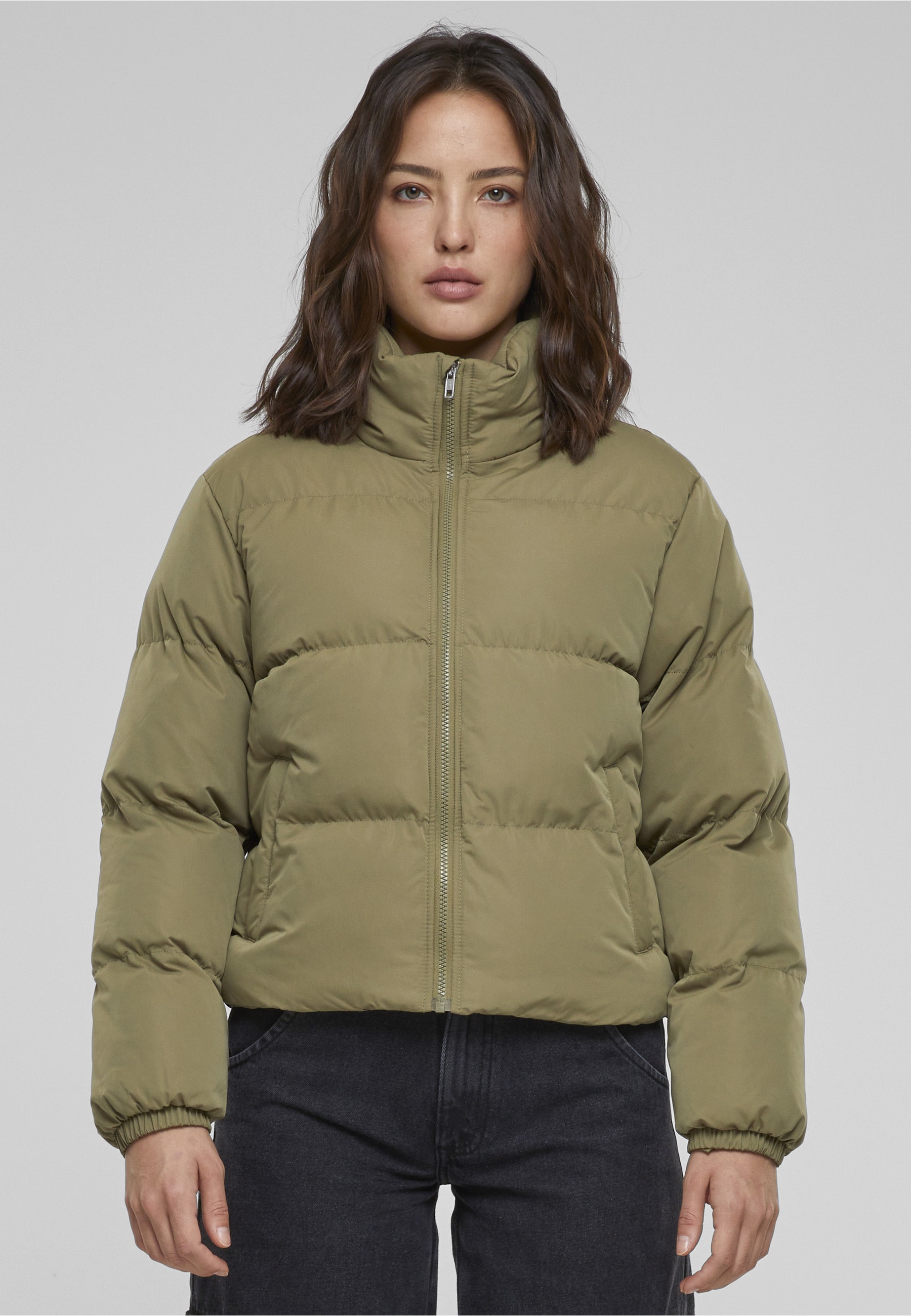 URBAN CLASSICS Winterjacke »Urban Classics Damen Ladies Short Peached Puffer Jacket« 1 Stk. tlg. ohne Kapuze