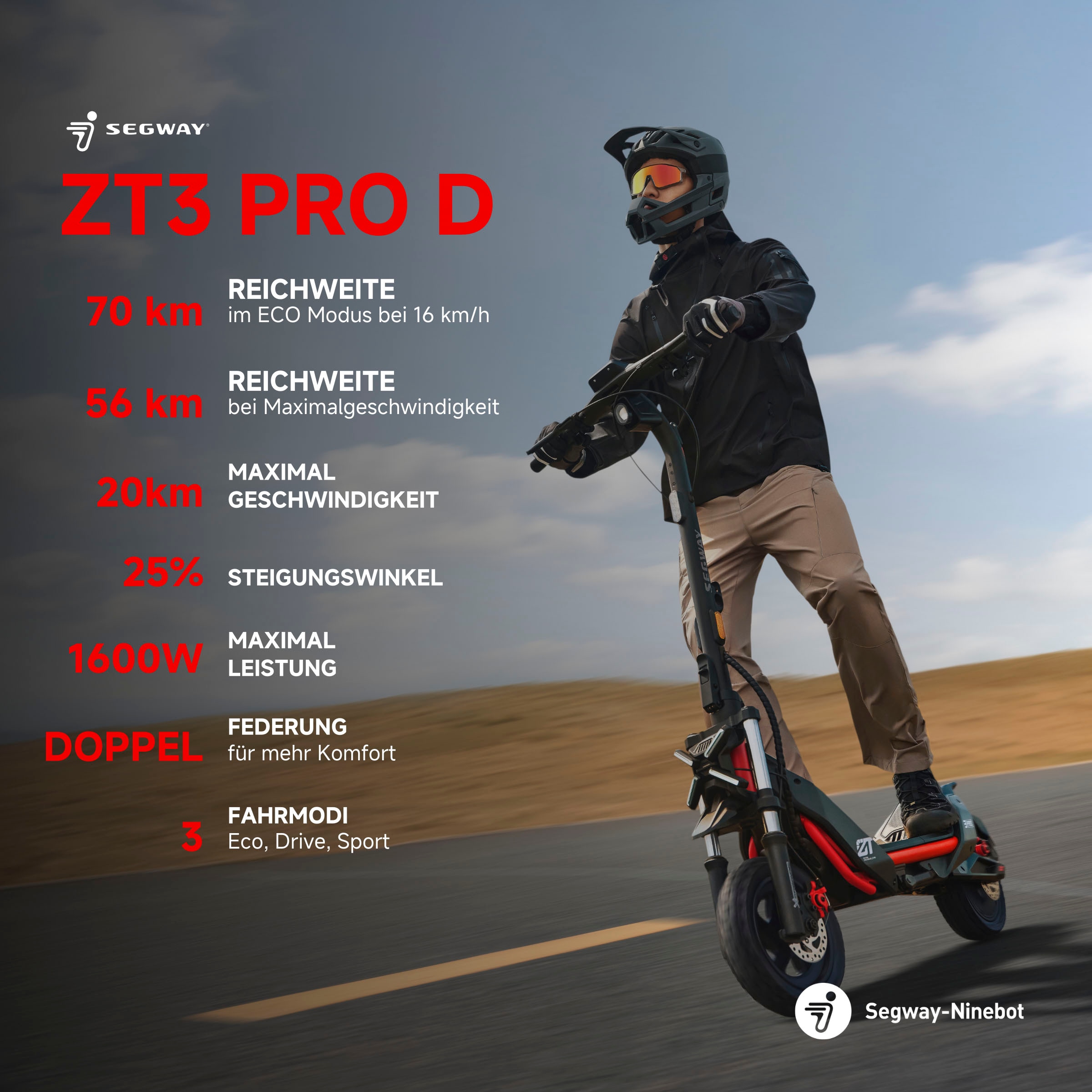 ninebot by Segway E-Scooter »Segway ZT3 Pro D«, Electric Scooter, mit Straßenzulassung, bis zu 70 km Reichweite