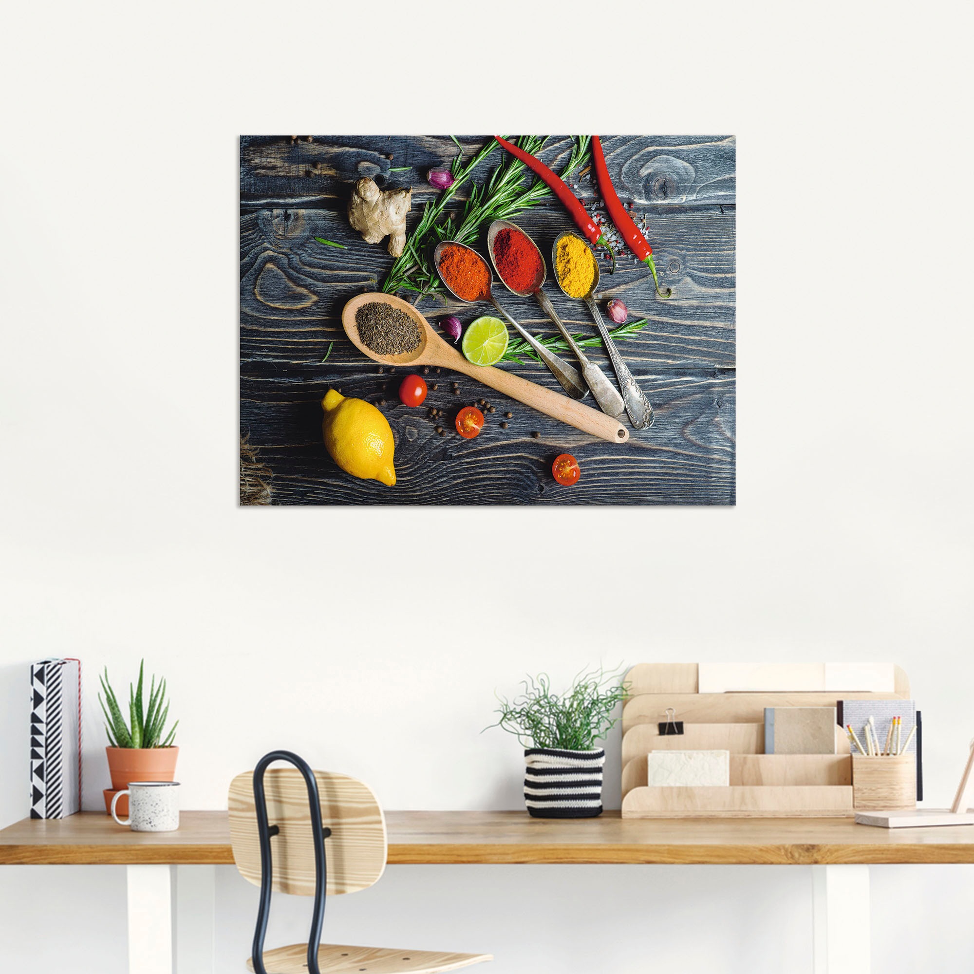 Artland Wandbild »Gewürze in Metalllöffeln«, Lebensmittel, (1 St.), als Alubild, Outdoorbild, Leinwandbild, Poster, Wandaufkleber